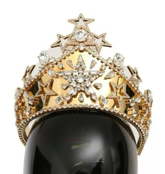 Dolce & Gabbana Gold Crystal Star STRASS Crown Logo Tiara Diadem | Regal Royce