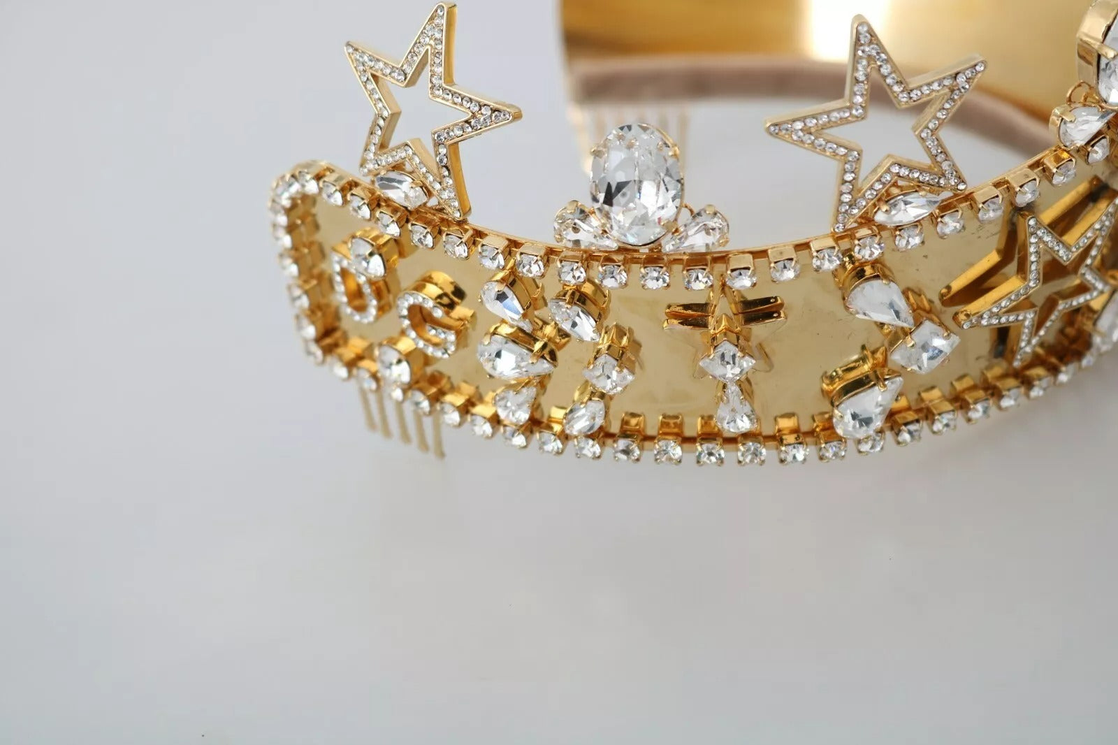 Dolce & Gabbana Gold Crystal Star STRASS Crown Logo Tiara Diadem | Regal Royce