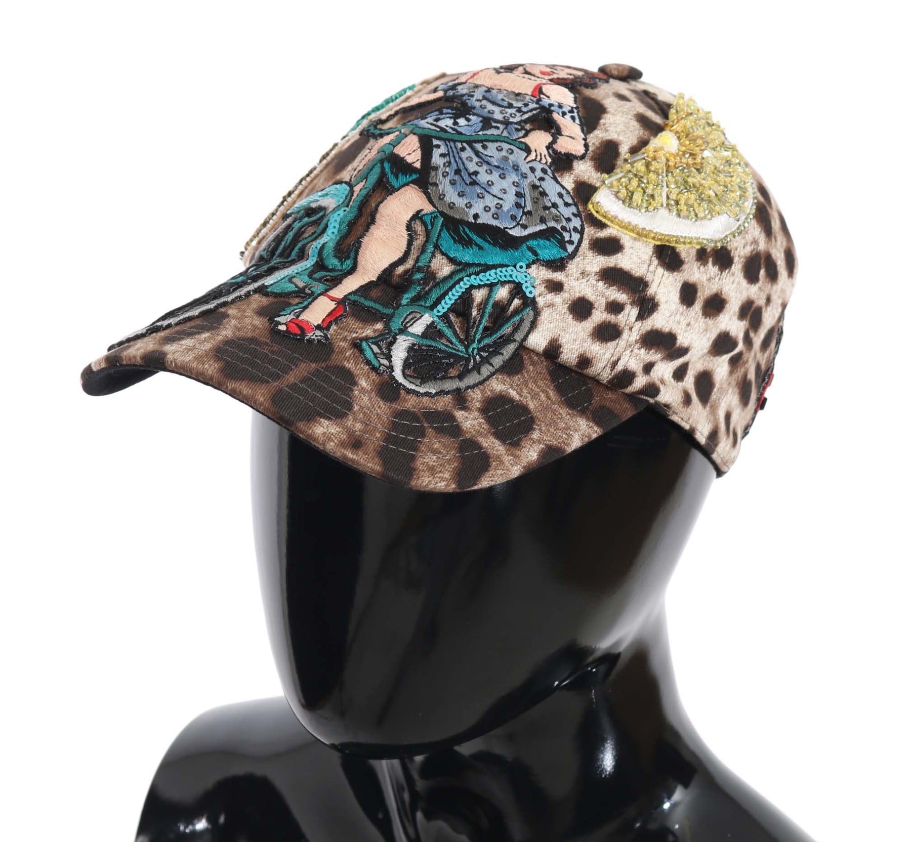Dolce & Gabbana Brown Leopard Sequin Sicily Applique Baseball Hat | Regal Royce