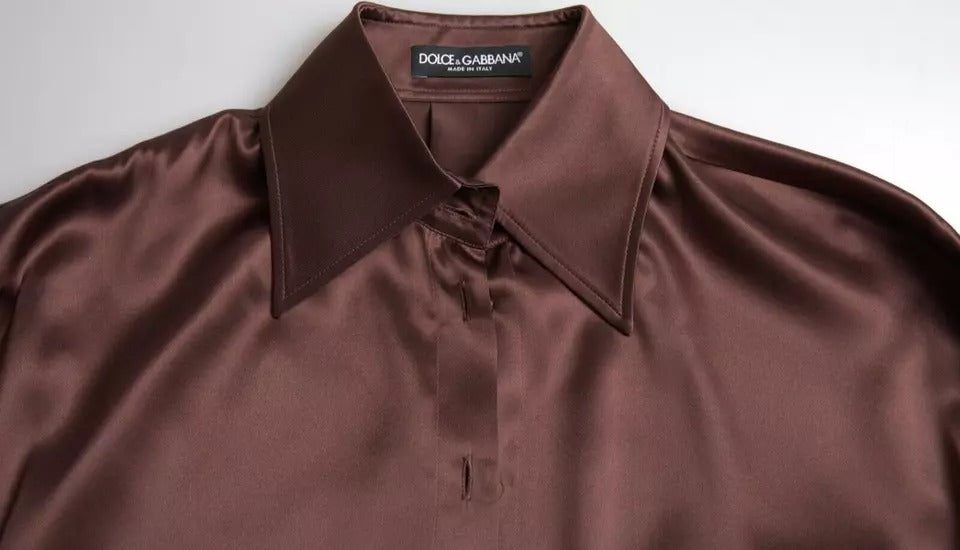 Dolce & Gabbana Brown Silk Collared Long Sleeves Top Blouse | Regal Royce