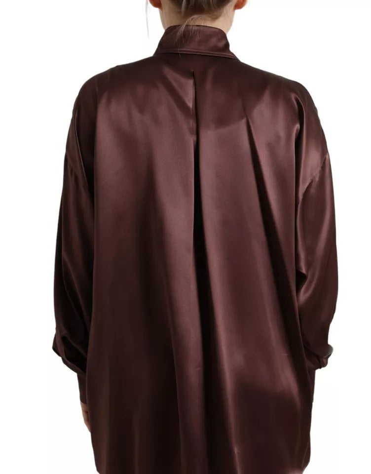 Dolce & Gabbana Brown Silk Collared Long Sleeves Top Blouse | Regal Royce