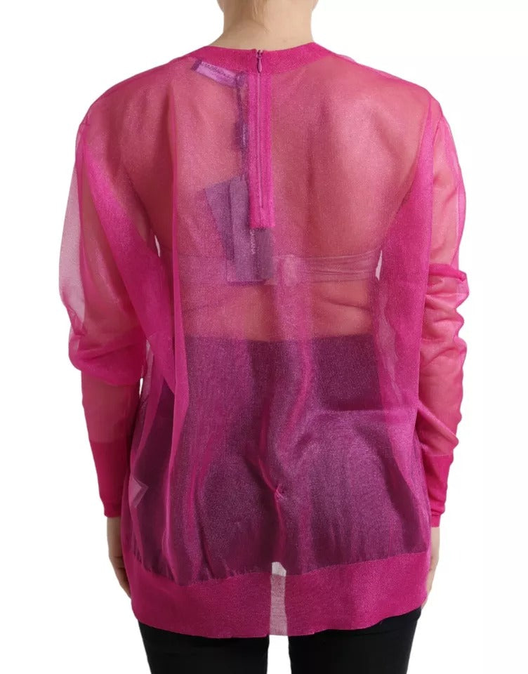 Dolce & Gabbana Pink Sheer Long Sleeves Crewneck Top Blouse | Regal Royce