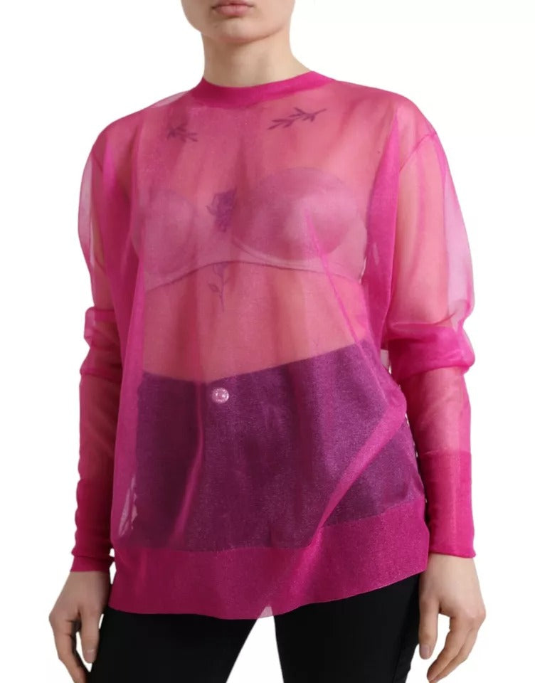 Dolce & Gabbana Pink Sheer Long Sleeves Crewneck Top Blouse | Regal Royce