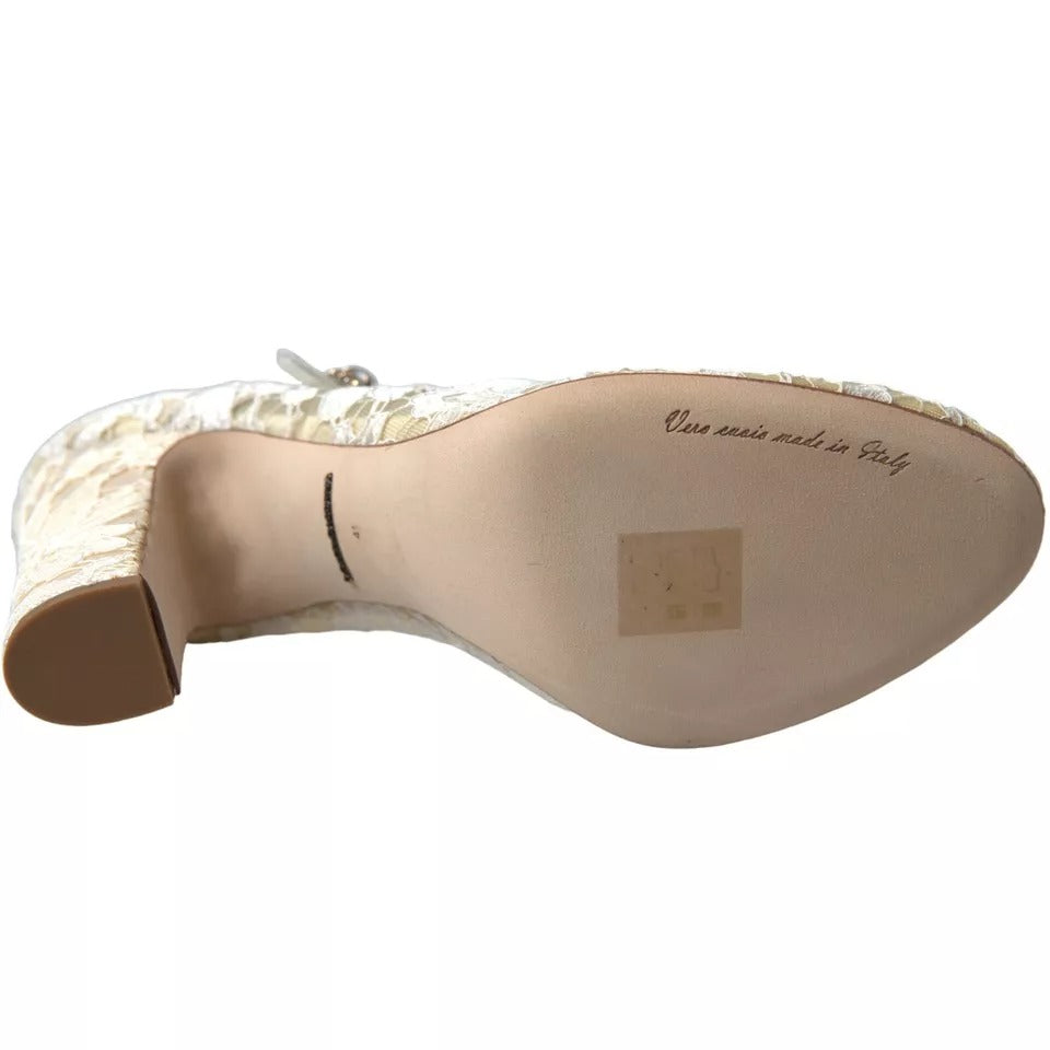 Dolce & Gabbana White Lace Crystals Heels Sandals Shoes | Regal Royce