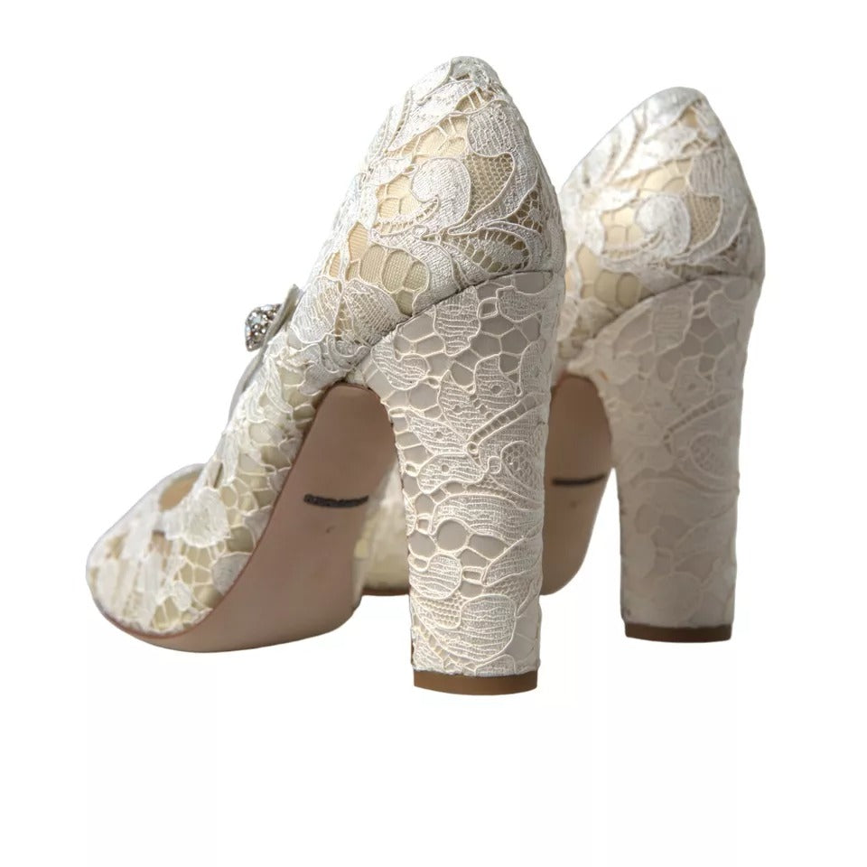 Dolce & Gabbana White Lace Crystals Heels Sandals Shoes | Regal Royce