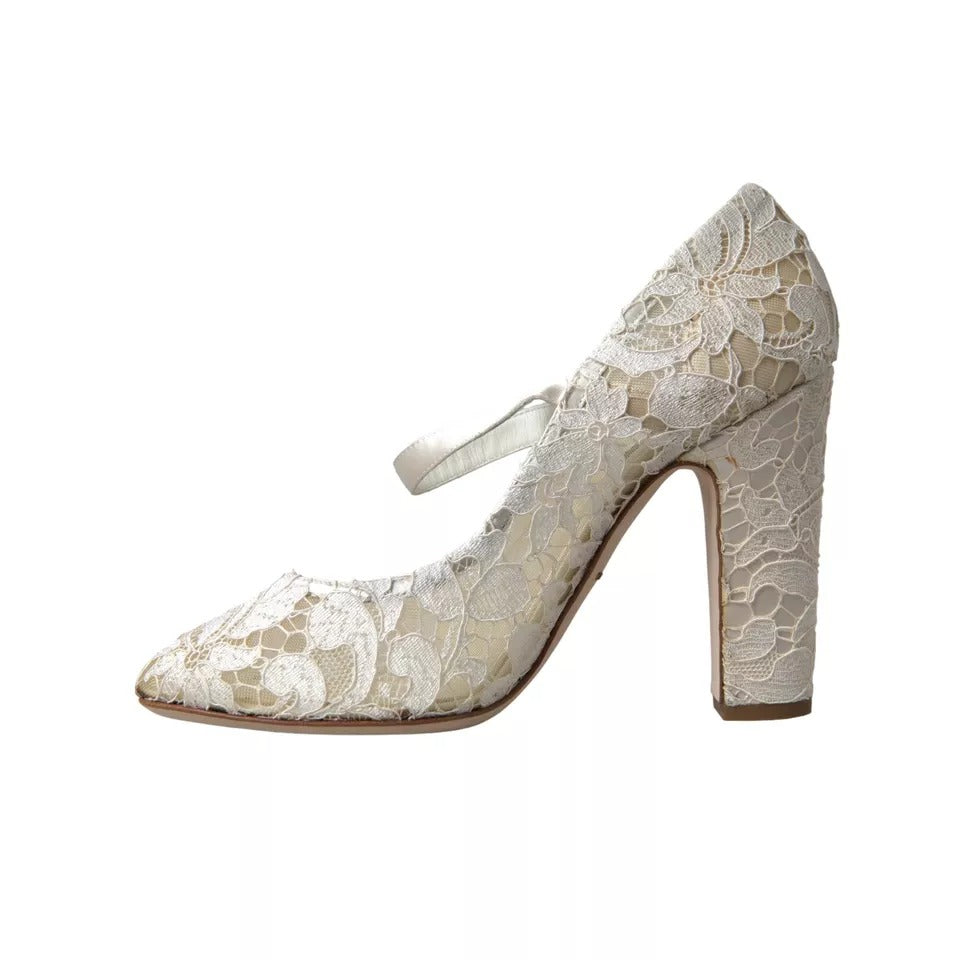 Dolce & Gabbana White Lace Crystals Heels Sandals Shoes | Regal Royce