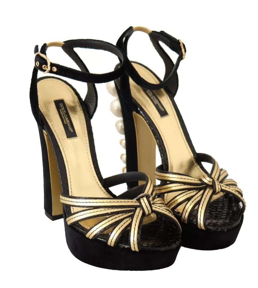 Dolce & Gabbana Black Gold Bianca Faux Pearl Sandals | Regal Royce