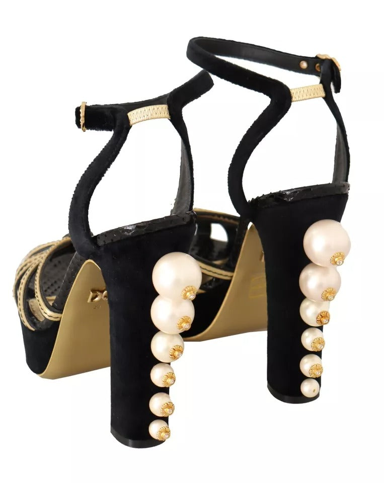 Dolce & Gabbana Black Gold Bianca Faux Pearl Sandals | Regal Royce