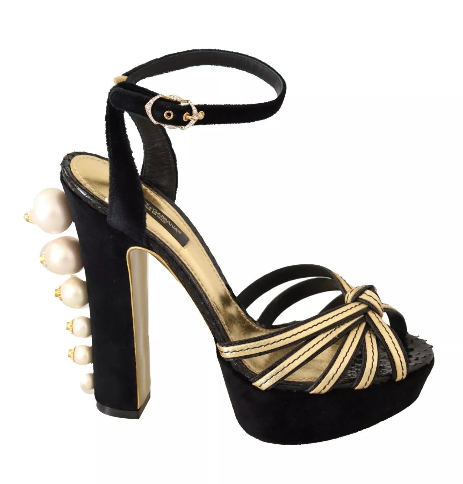Dolce & Gabbana Black Gold Bianca Faux Pearl Sandals | Regal Royce