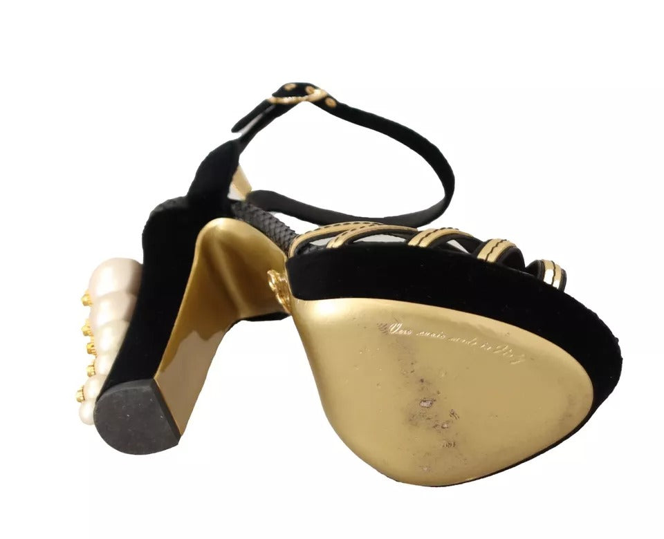 Dolce & Gabbana Black Gold Bianca Faux Pearl Sandals | Regal Royce