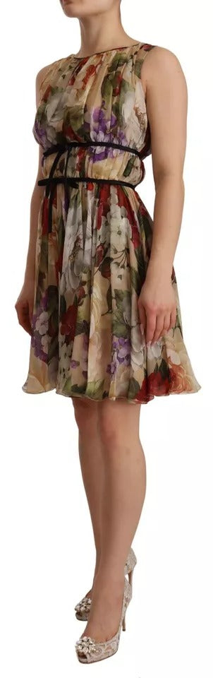 Dolce & Gabbana Beige Floral Sleeveless Round Neck Mini Dress | Regal Royce