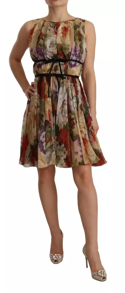 Dolce & Gabbana Beige Floral Sleeveless Round Neck Mini Dress | Regal Royce