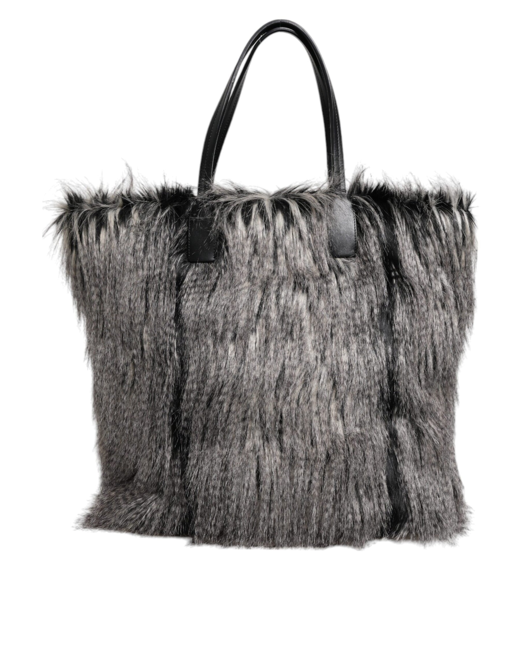 Dolce & Gabbana Black Oversize Faux Fur Shopping Tote Bag | Regal Royce
