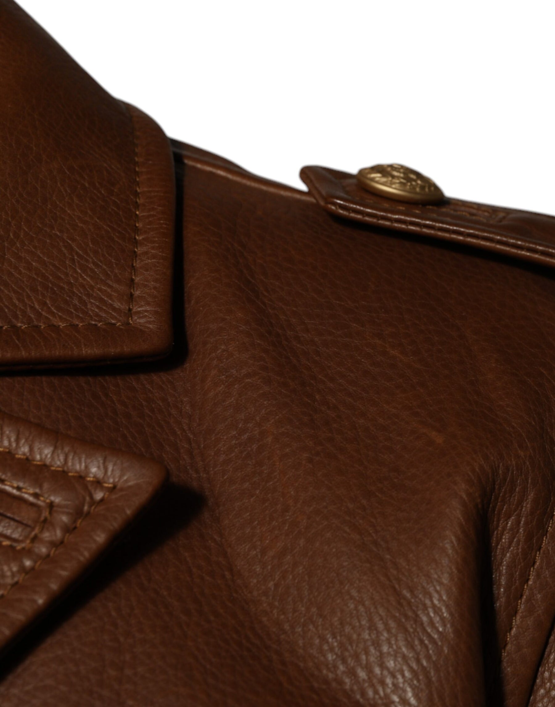 Dolce & Gabbana Brown Calfskin Leather Button Down Jacket | Regal Royce