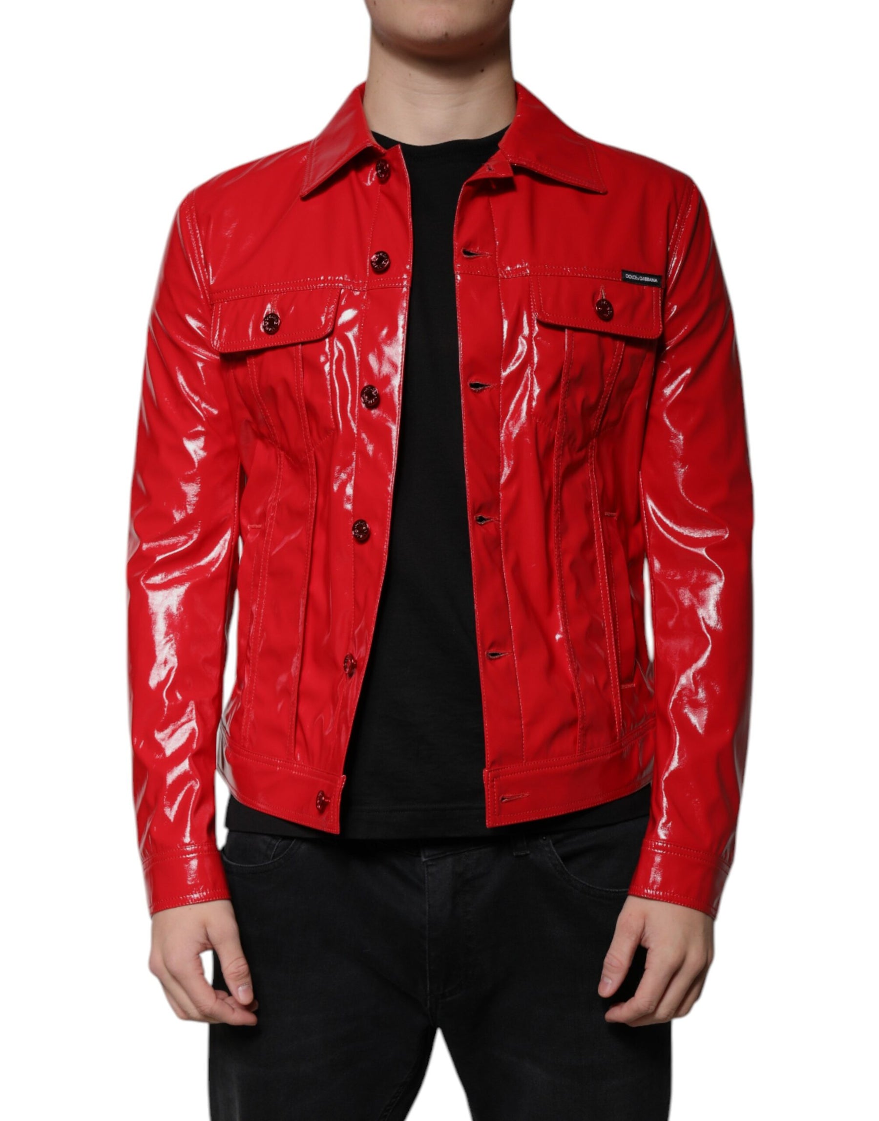 Dolce & Gabbana Red Polyester Button Down Collared Jacket | Regal Royce