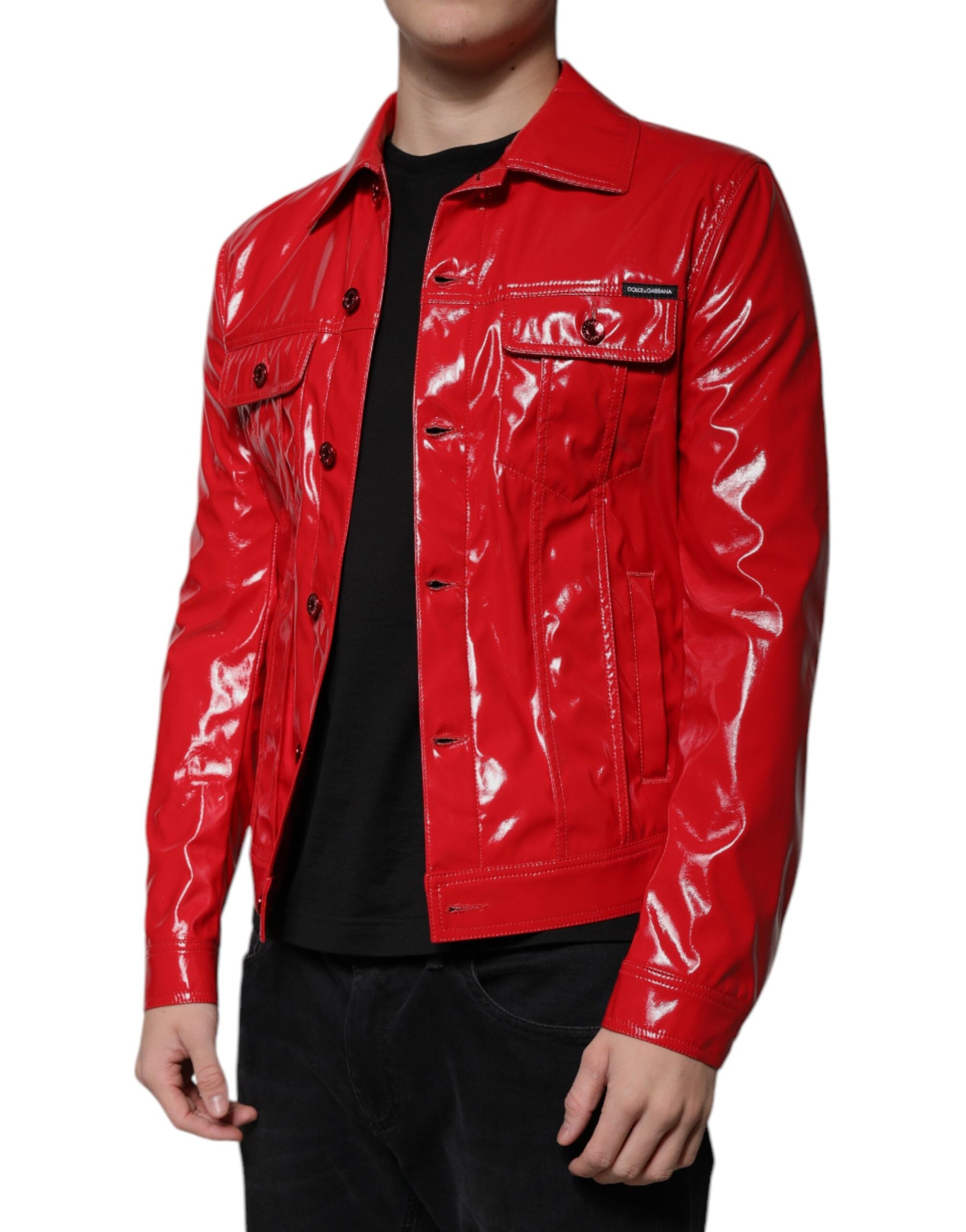 Dolce & Gabbana Red Polyester Button Down Collared Jacket | Regal Royce