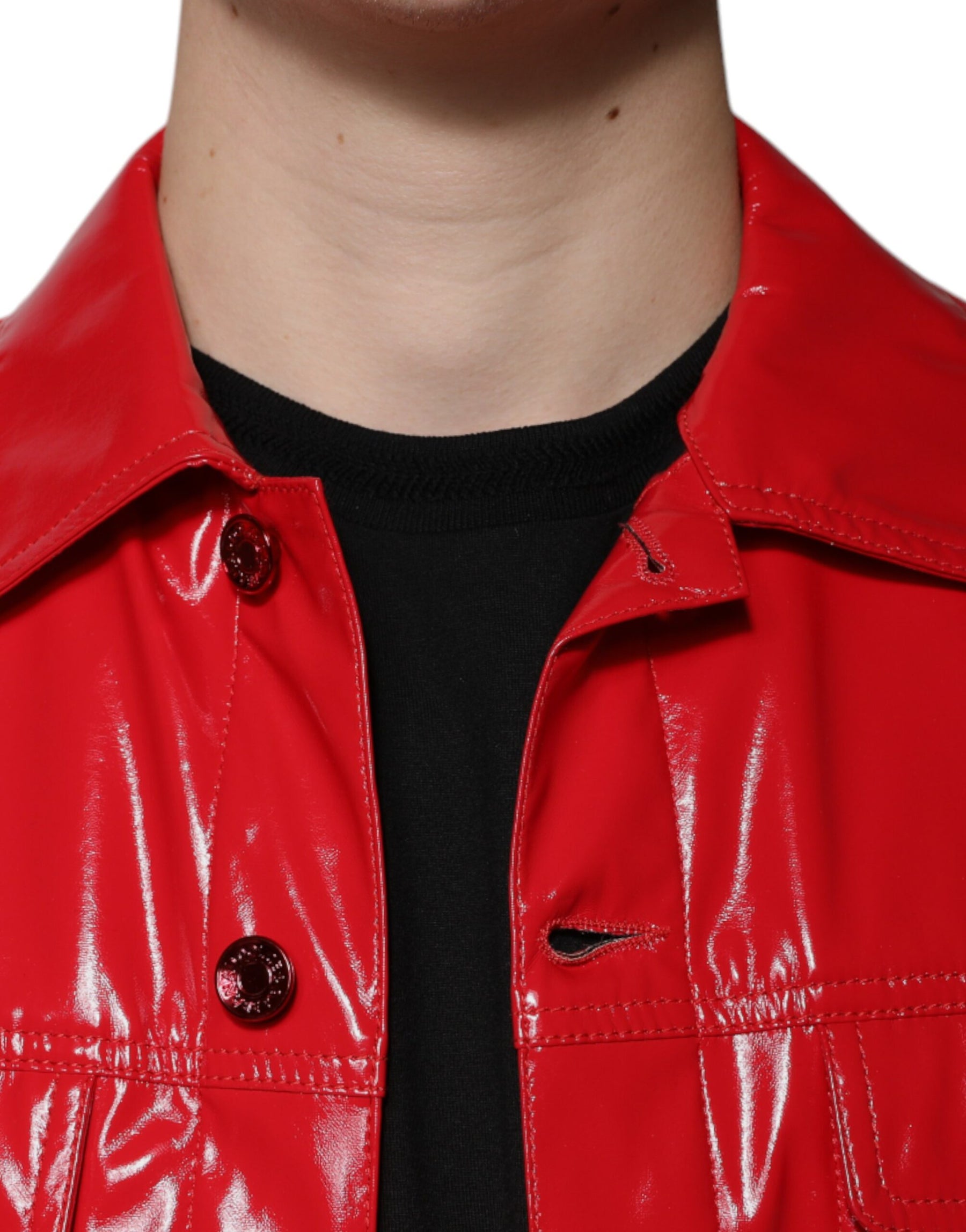 Dolce & Gabbana Red Polyester Button Down Collared Jacket | Regal Royce