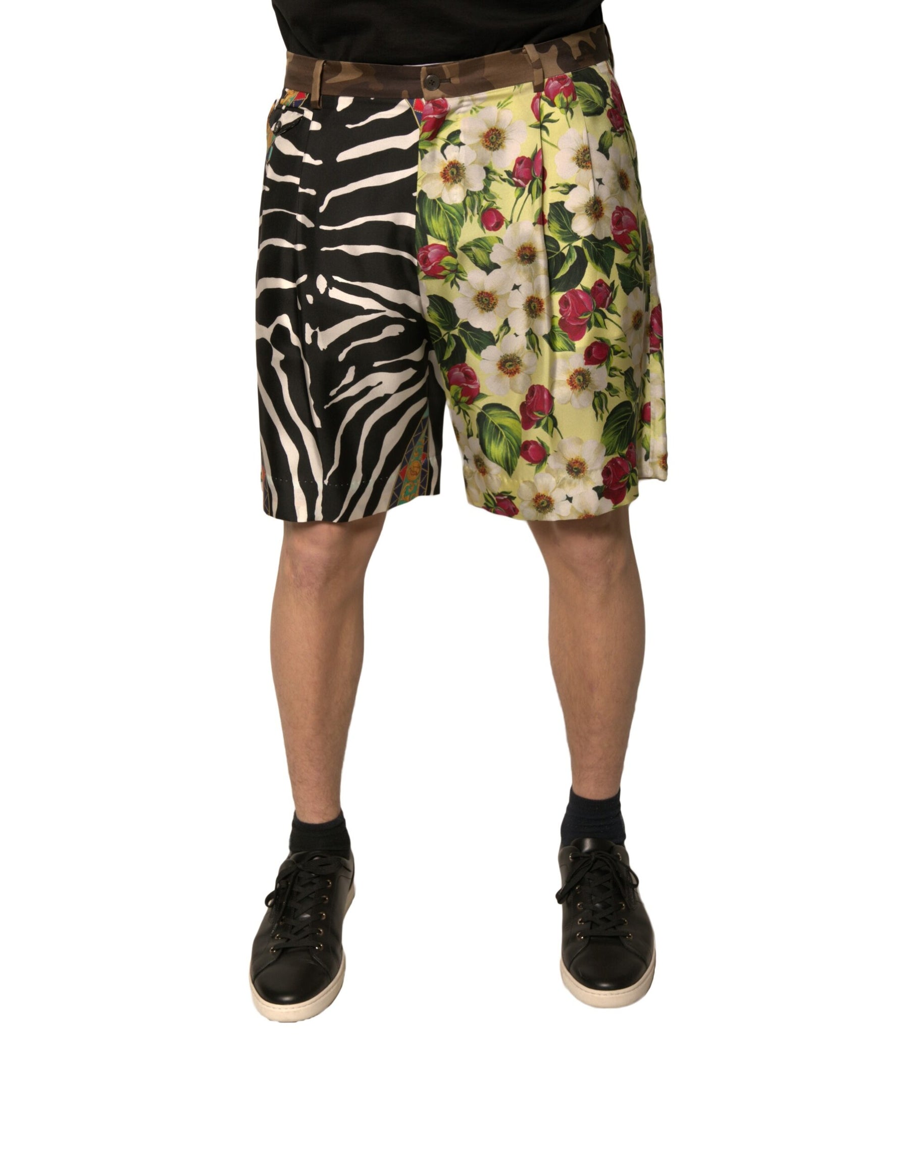 Dolce & Gabbana Multicolor Patchwork Silk Men Chino Shorts | Regal Royce