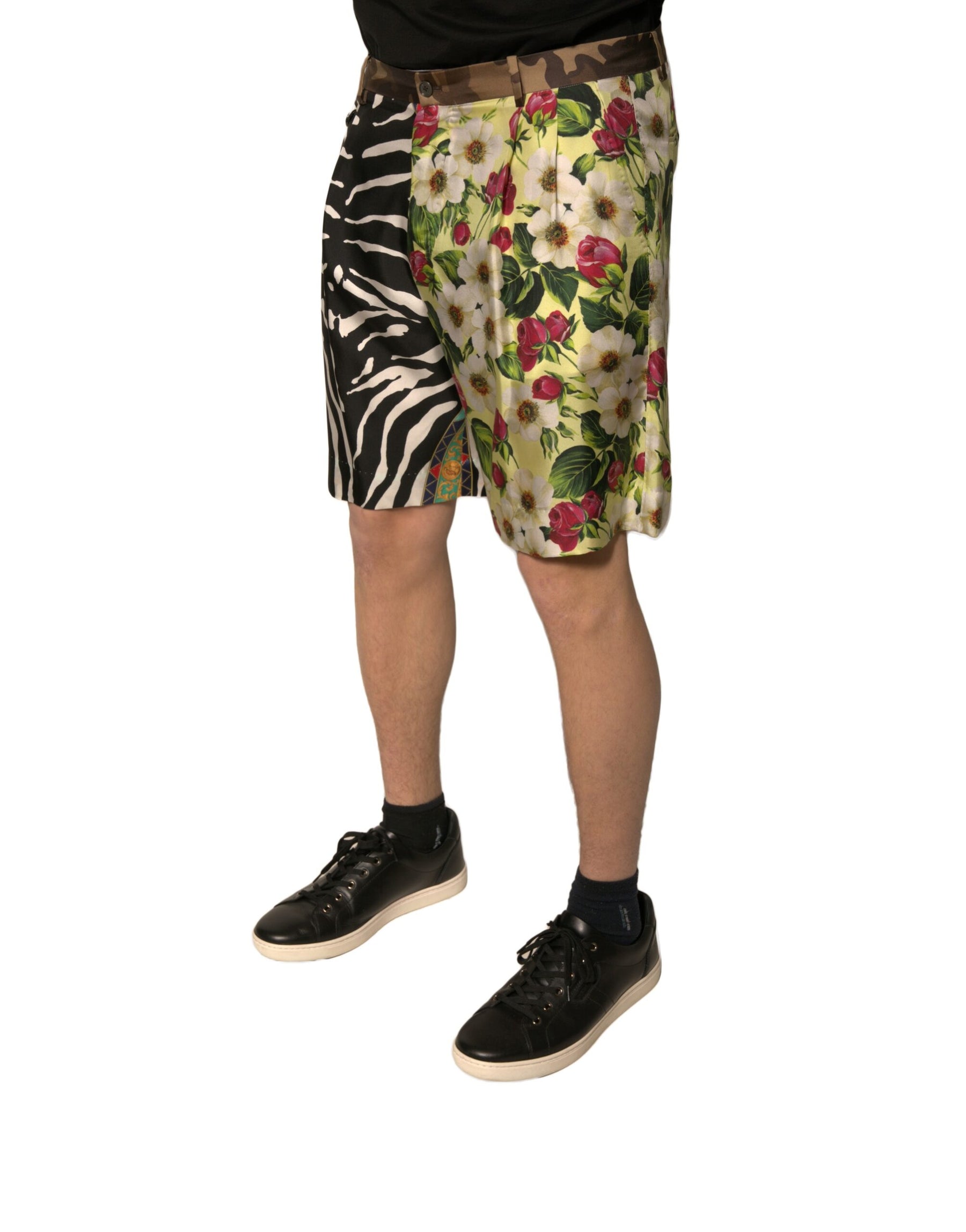 Dolce & Gabbana Multicolor Patchwork Silk Men Chino Shorts | Regal Royce