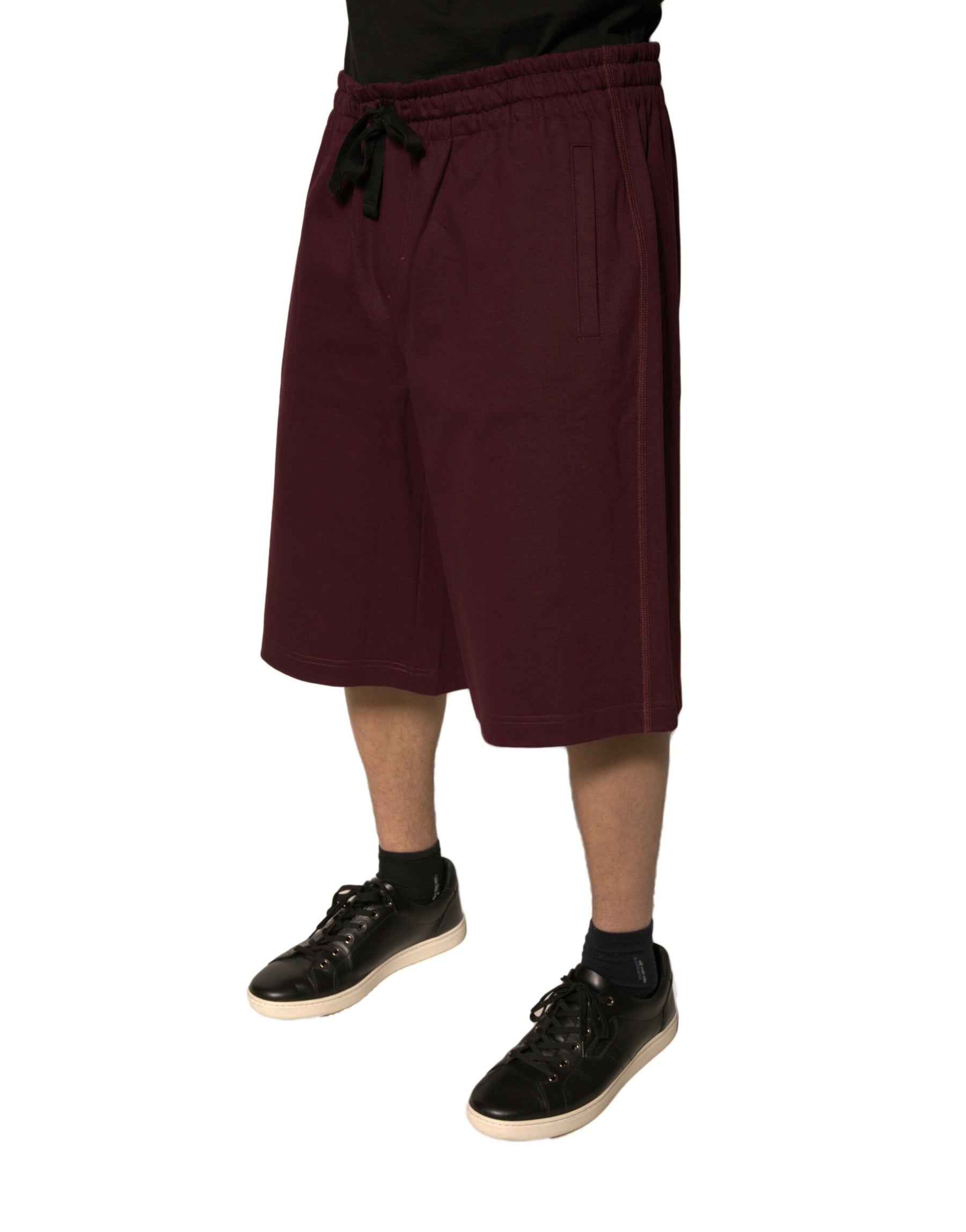 Dolce & Gabbana Maroon Cotton Mid Waist Bermuda Shorts | Regal Royce