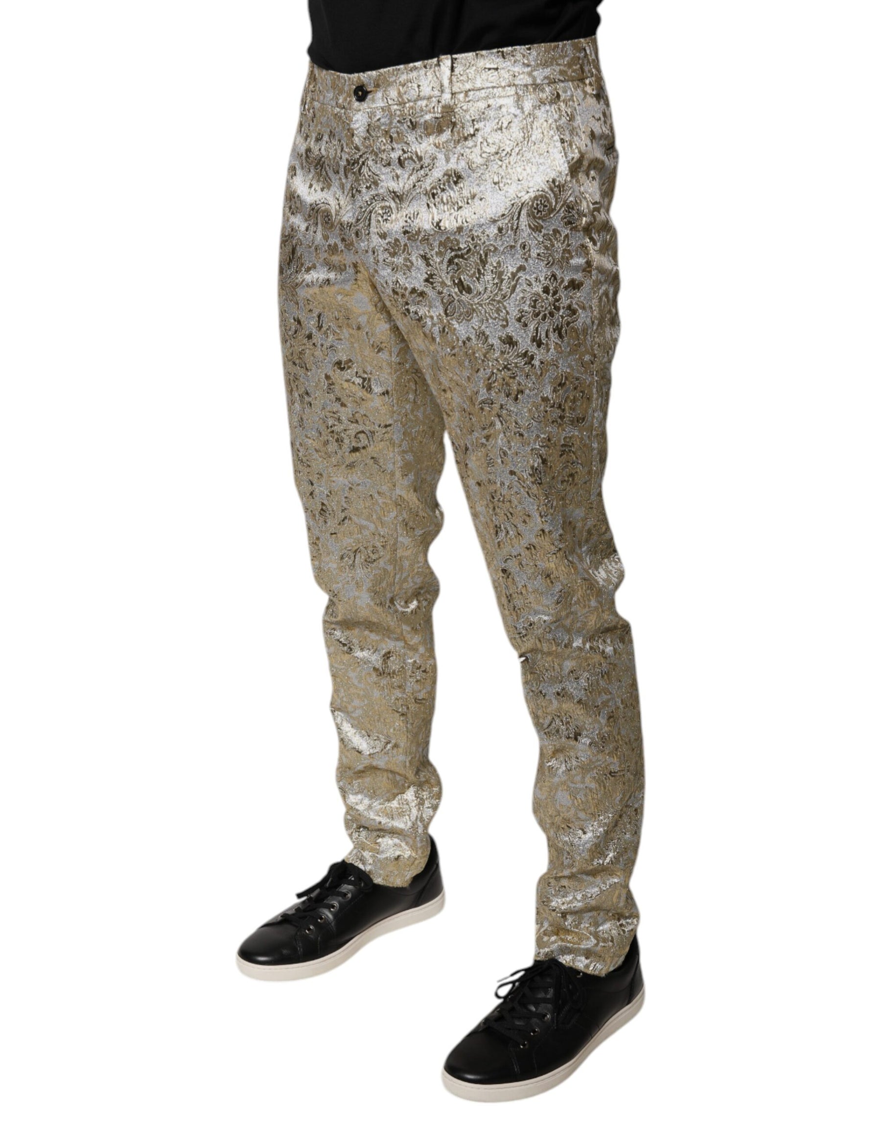 Dolce & Gabbana Gold Floral Jacquard Men Dress Pants | Regal Royce