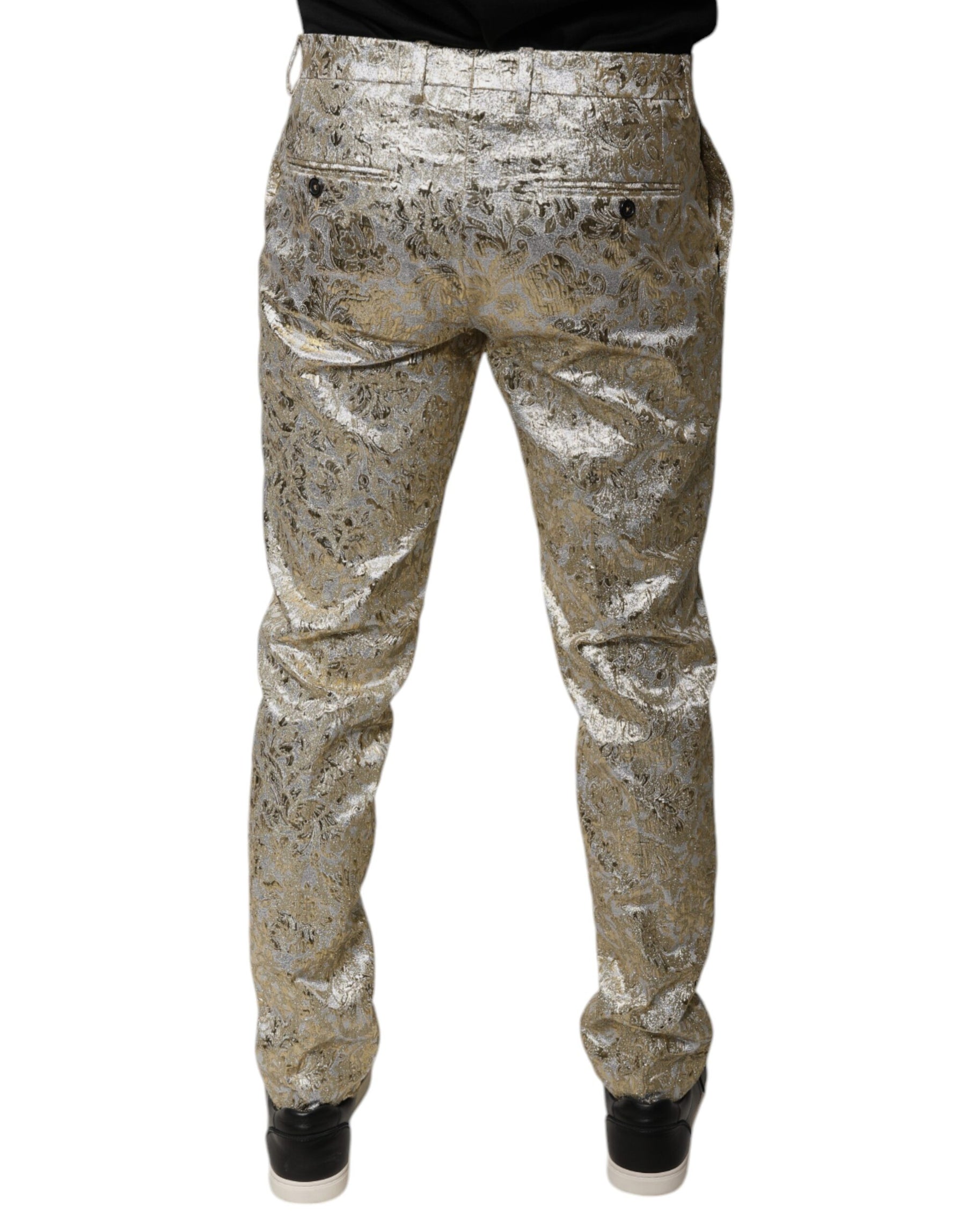 Dolce & Gabbana Gold Floral Jacquard Men Dress Pants | Regal Royce