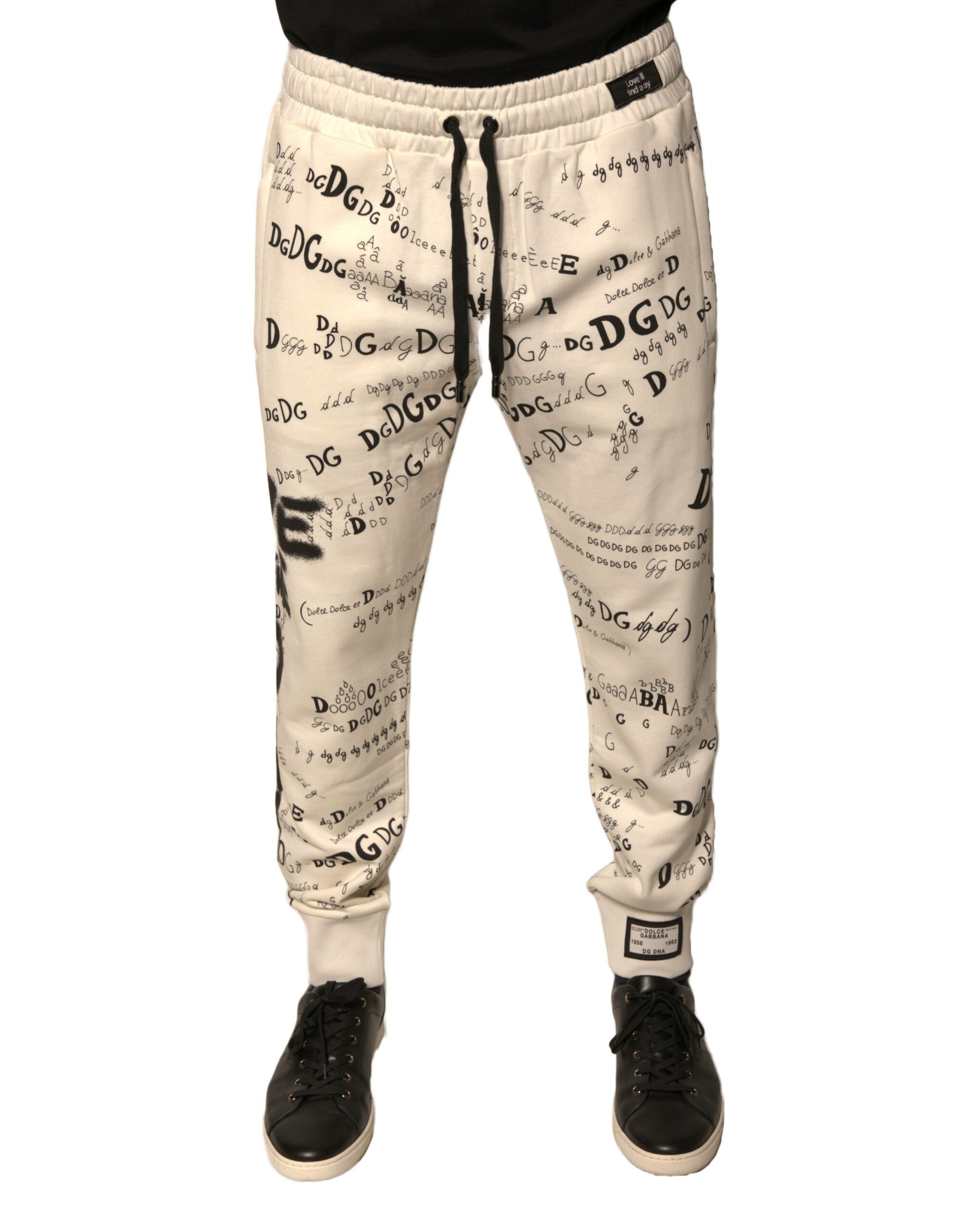 Dolce & Gabbana White Printed Cotton Jogger Sweatpants Pants | Regal Royce