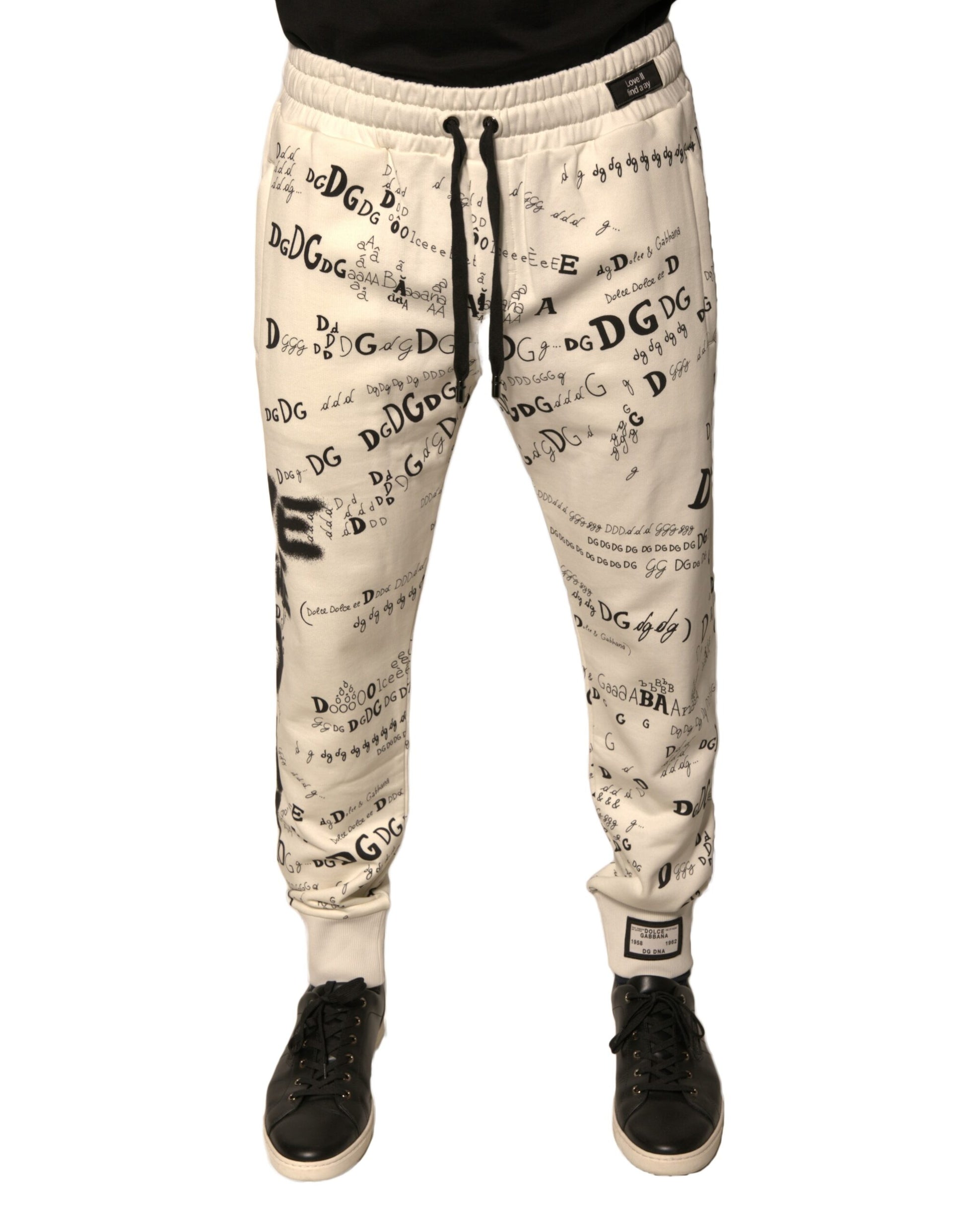 Dolce & Gabbana White Printed Cotton Jogger Sweatpants Pants | Regal Royce