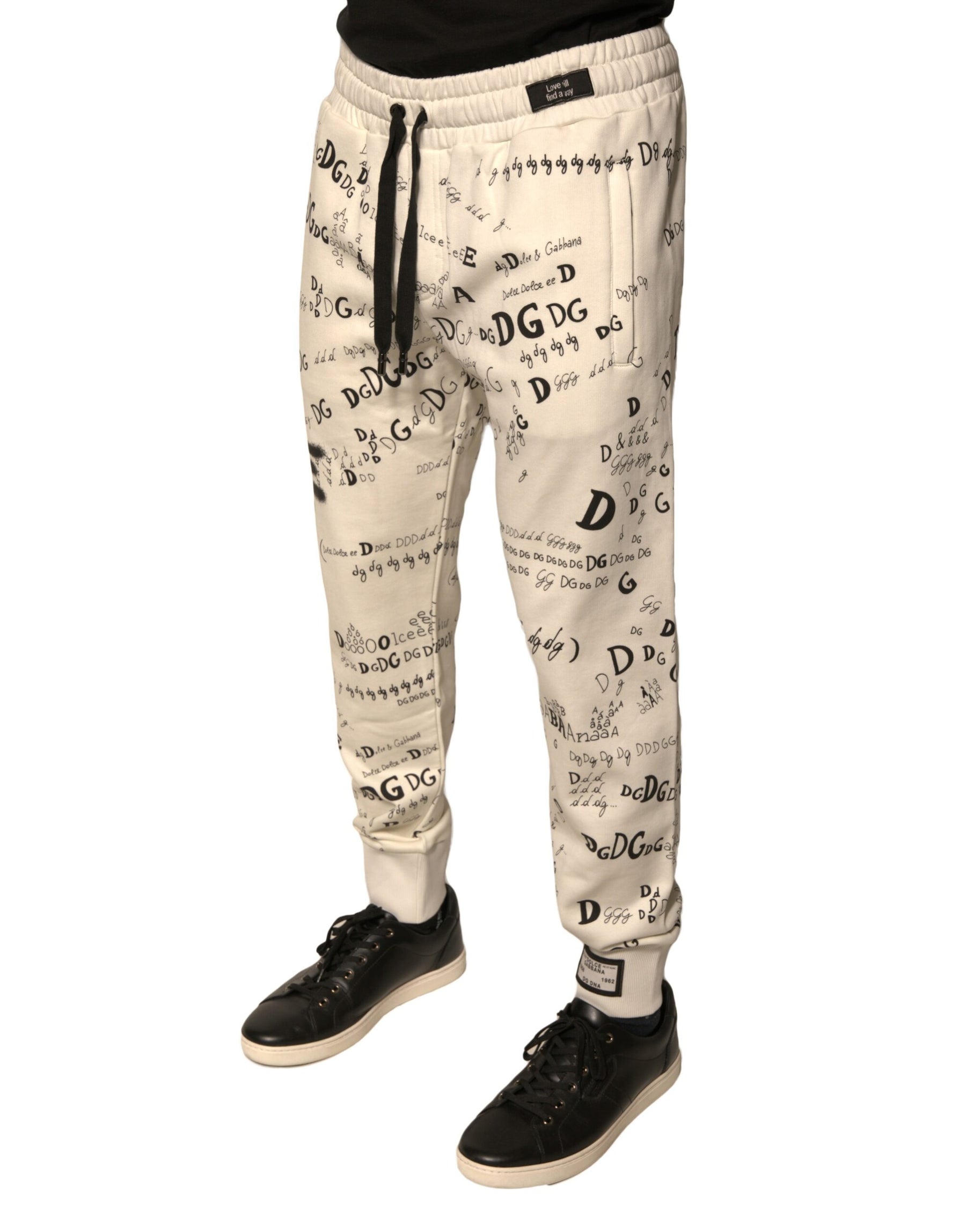 Dolce & Gabbana White Printed Cotton Jogger Sweatpants Pants | Regal Royce