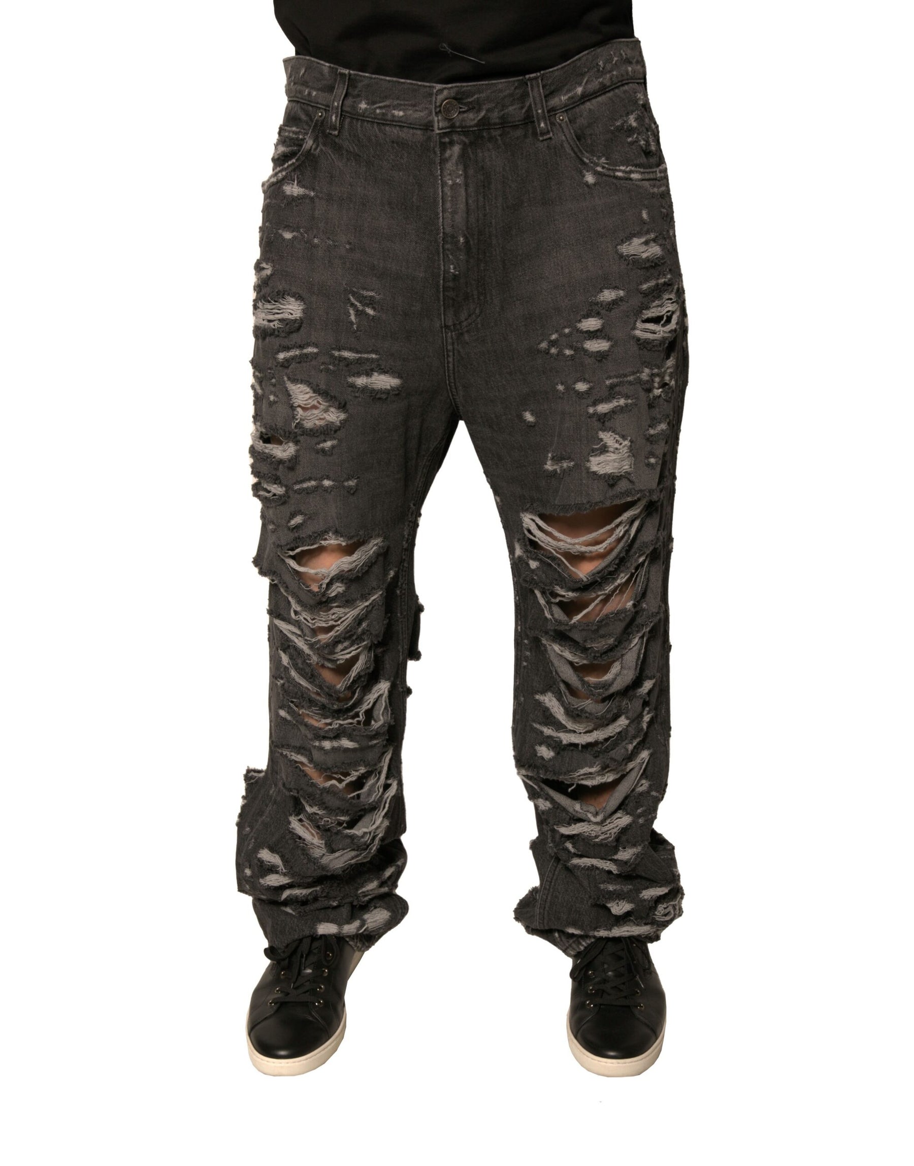Dolce & Gabbana Gray Tattered Cotton Straight Men Denim Jeans | Regal Royce