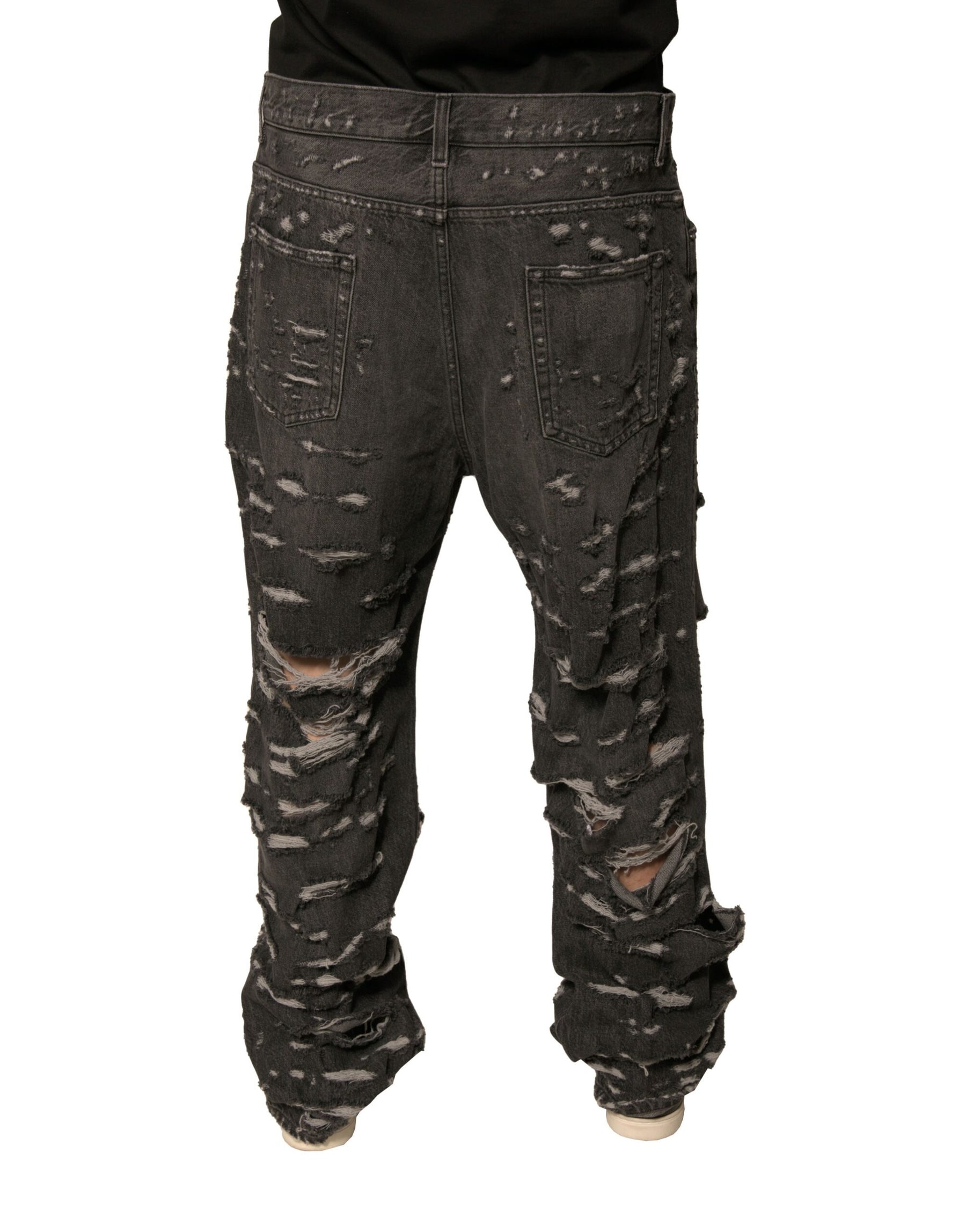 Dolce & Gabbana Gray Tattered Cotton Straight Men Denim Jeans | Regal Royce