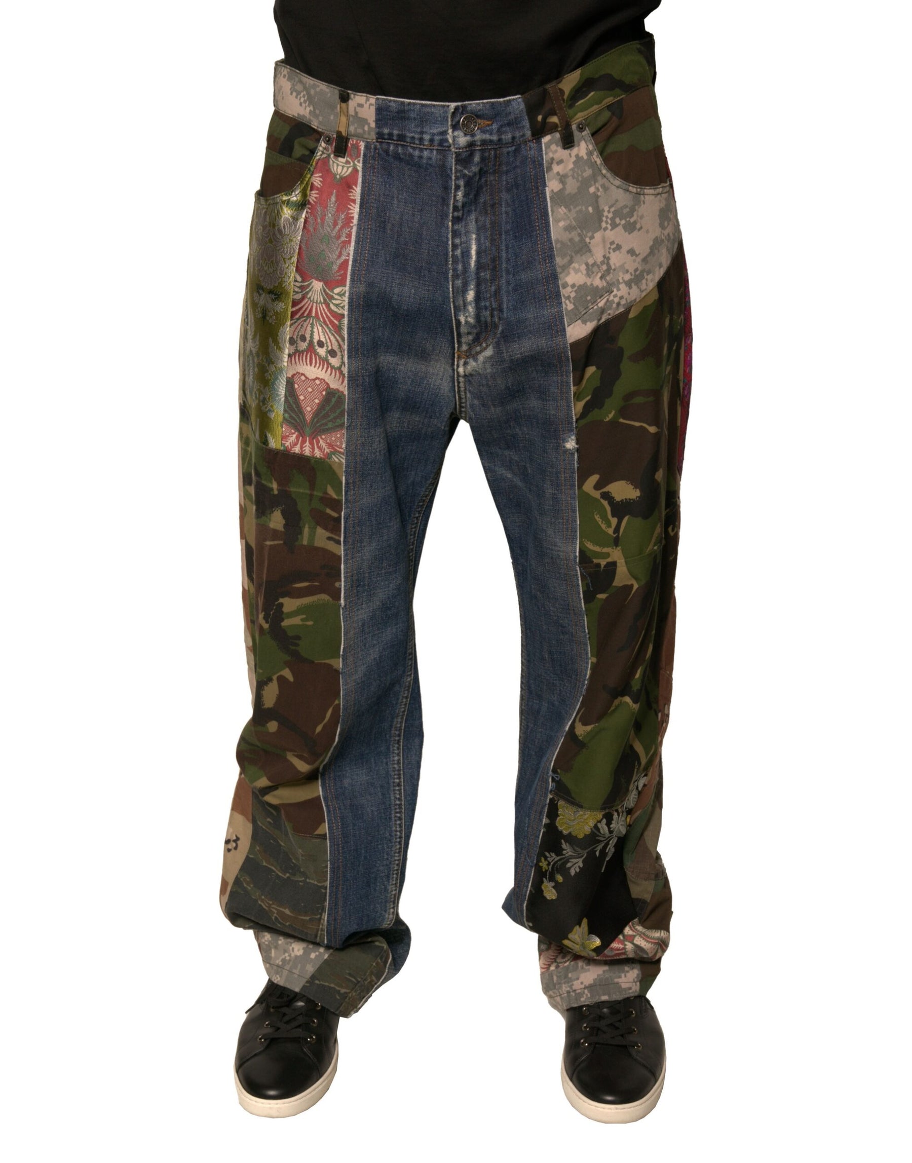 Dolce & Gabbana Blue Patchwork Cotton Straight Denim Jeans | Regal Royce