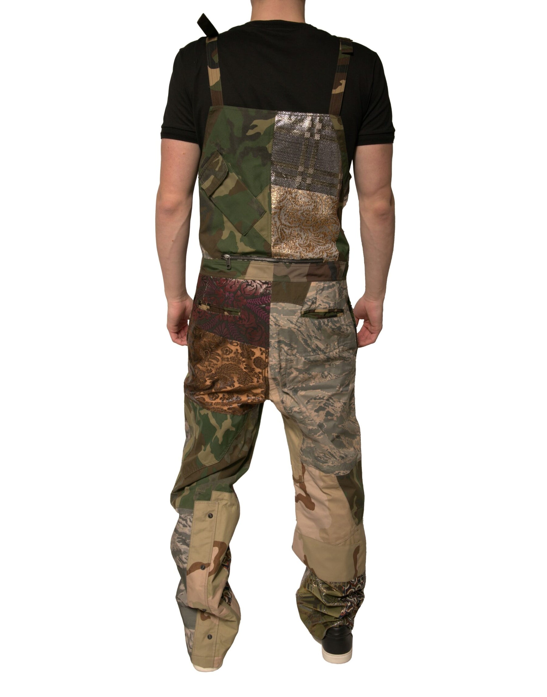 Dolce & Gabbana Multicolor Patchwork Camouflage Overall Pants | Regal Royce