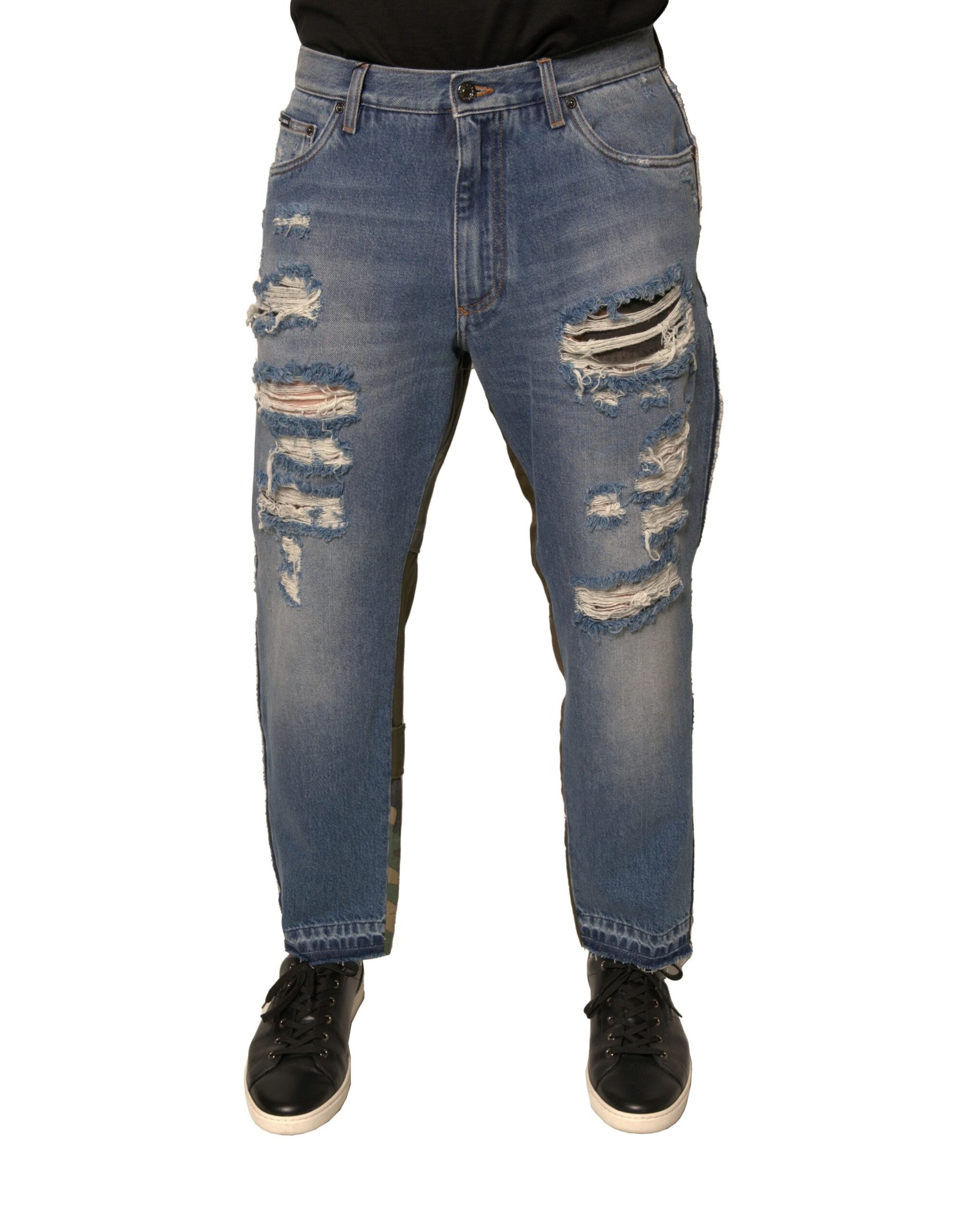Dolce & Gabbana Blue Tattered Straight Cropped Denim Jeans | Regal Royce