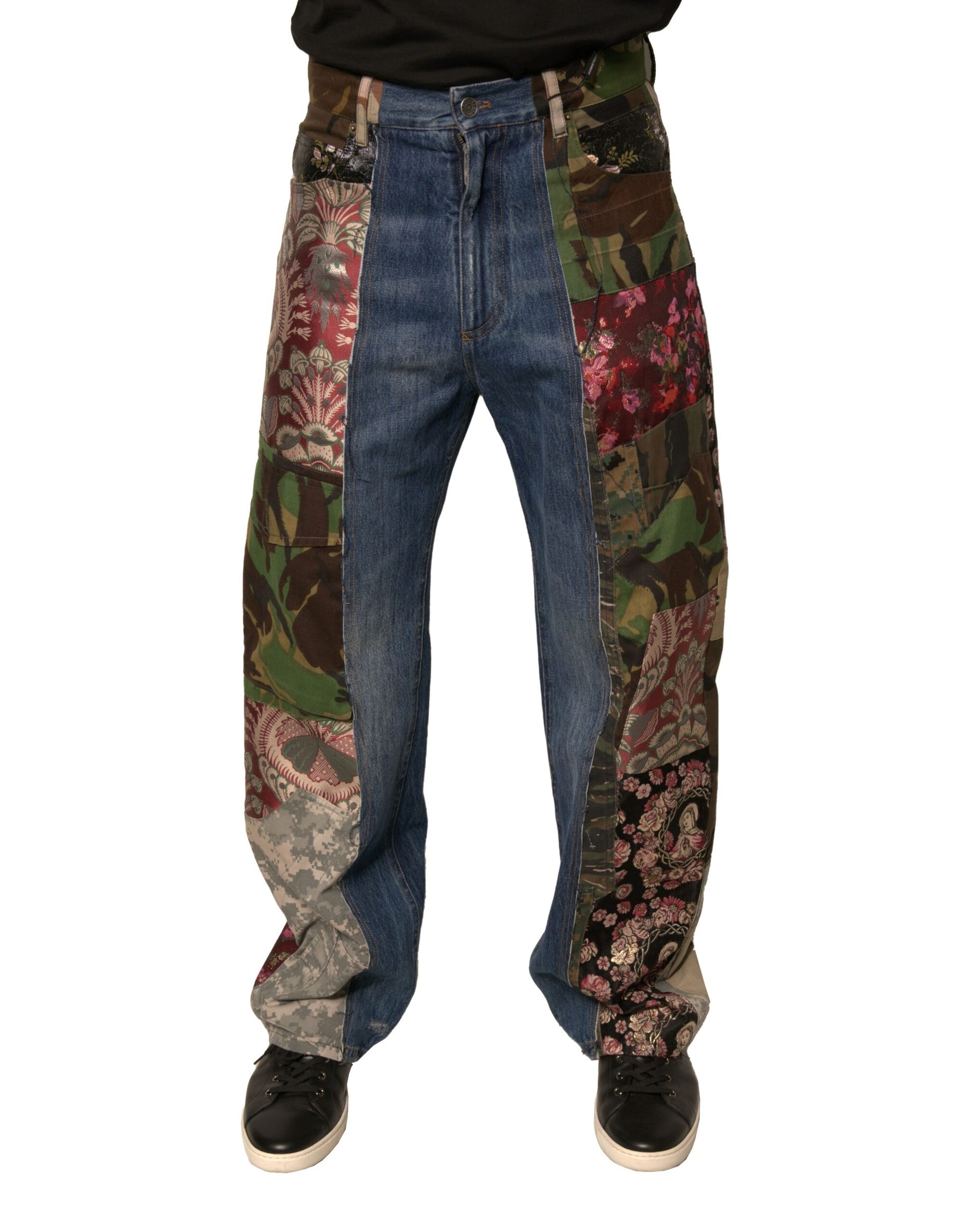 Dolce & Gabbana Blue Patchwork Cotton Straight Denim Jeans | Regal Royce