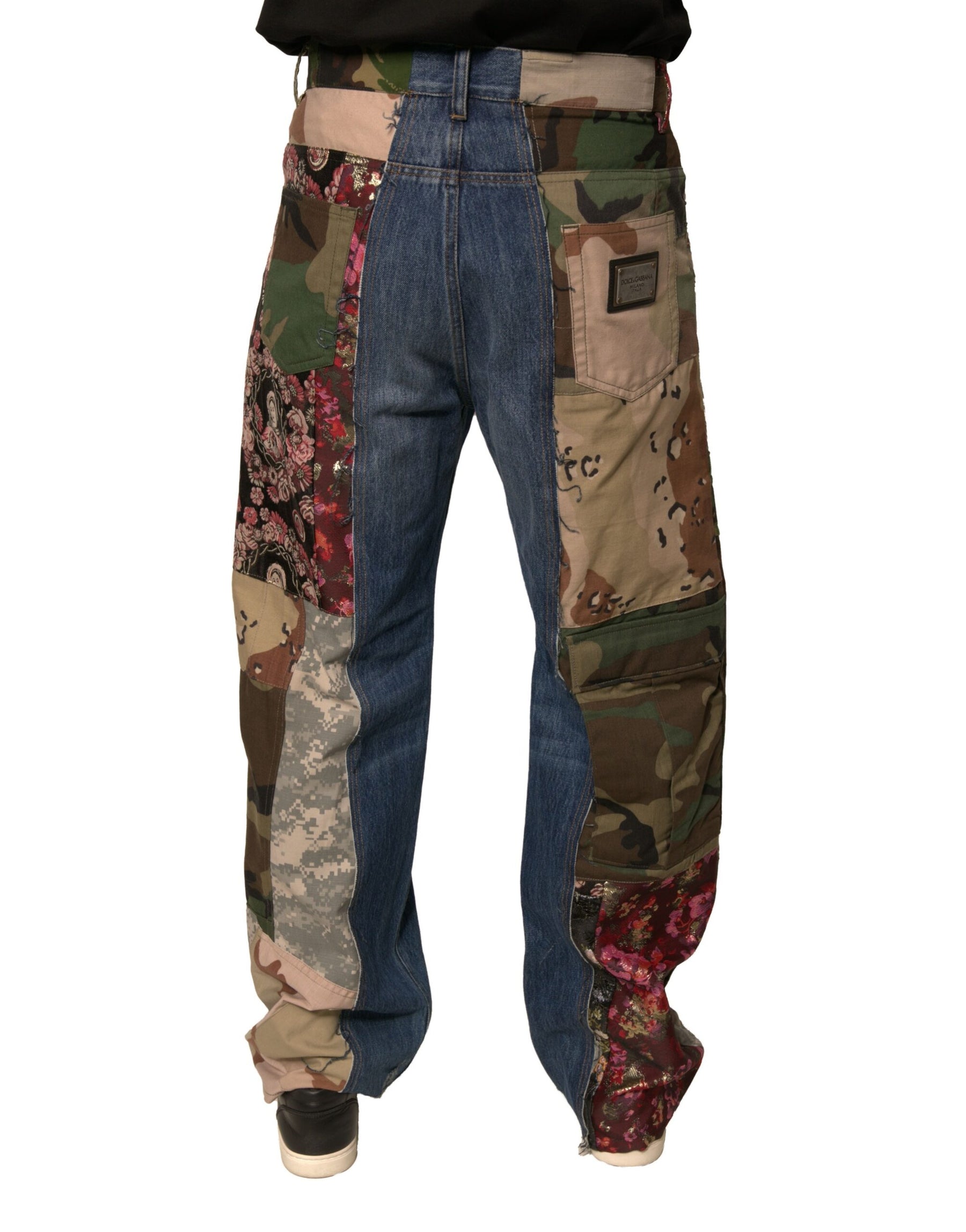 Dolce & Gabbana Blue Patchwork Cotton Straight Denim Jeans | Regal Royce