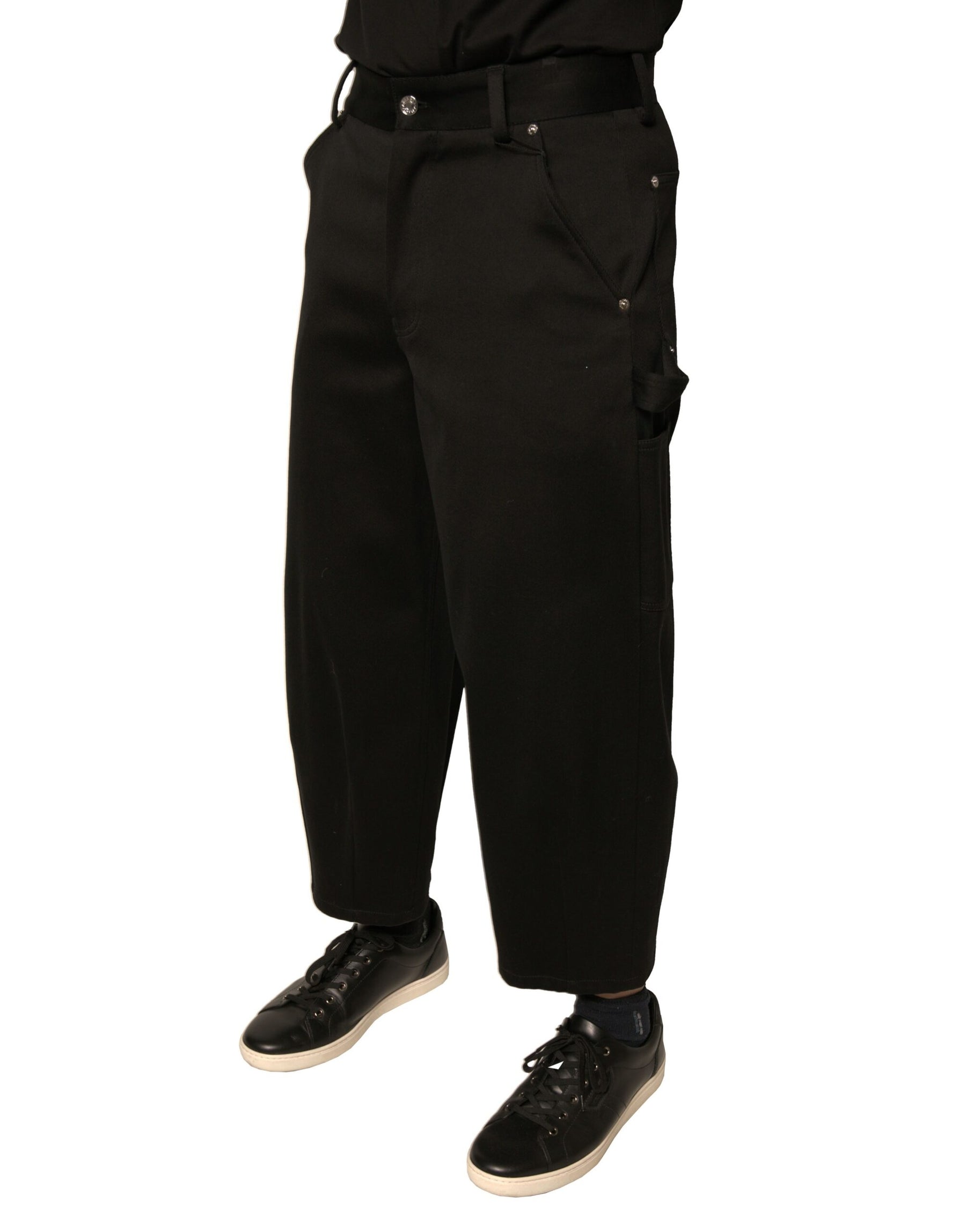 Dolce & Gabbana Black Cotton Mid Waist Cropped Pants | Regal Royce