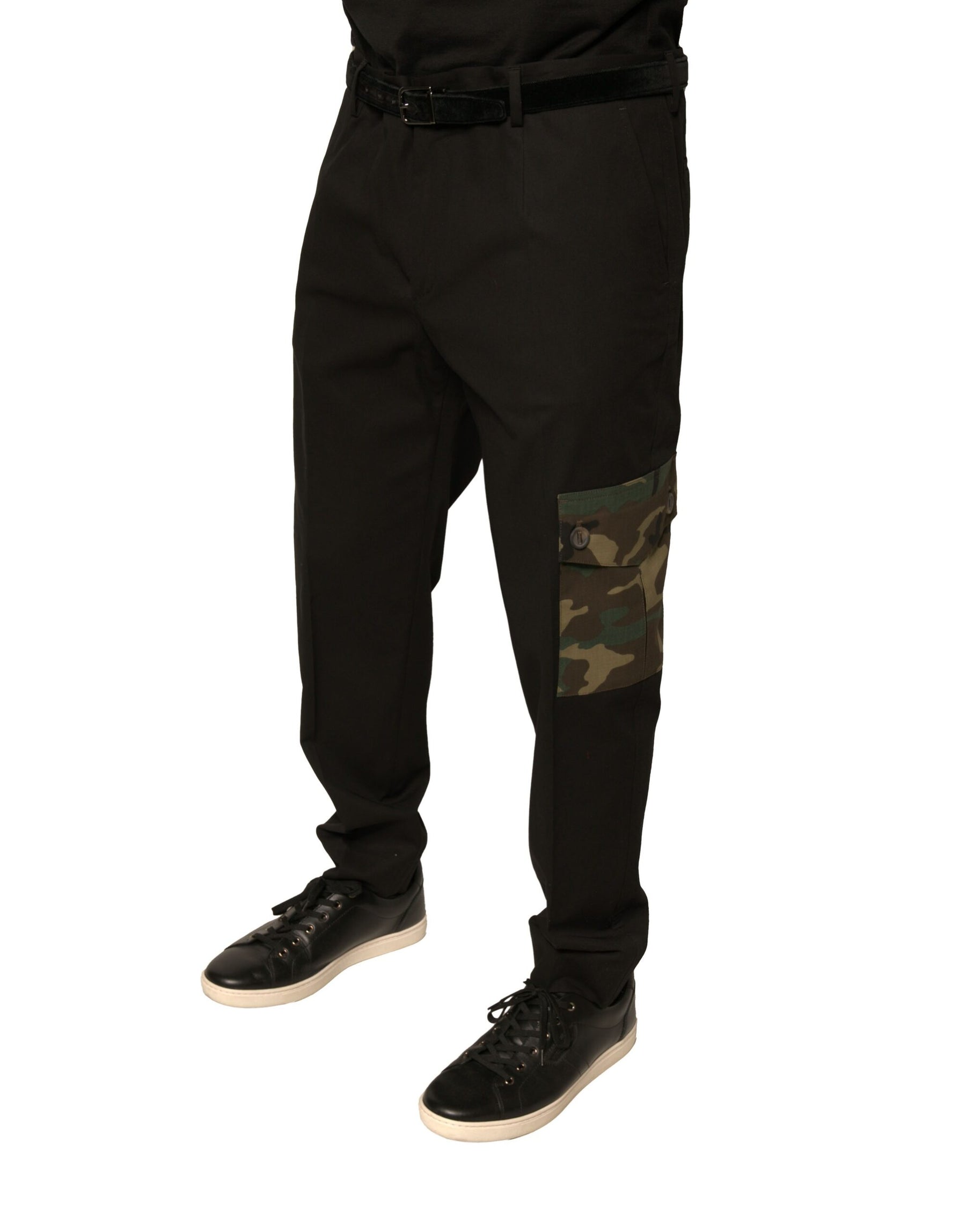 Dolce & Gabbana Black Cotton Men Cargo Casual Pants | Regal Royce