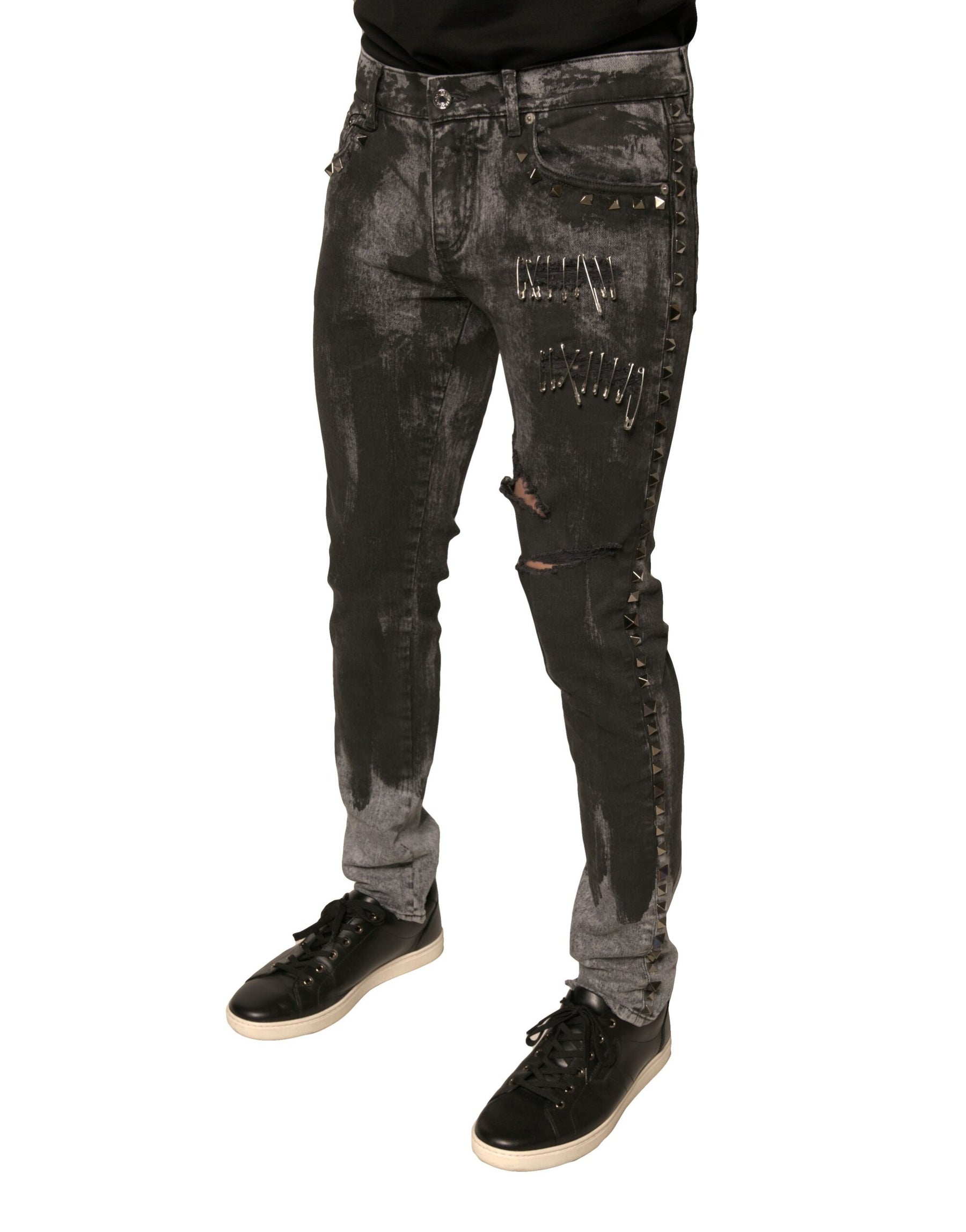 Dolce & Gabbana Gray Embellished Cotton Skinny Denim Jeans | Regal Royce