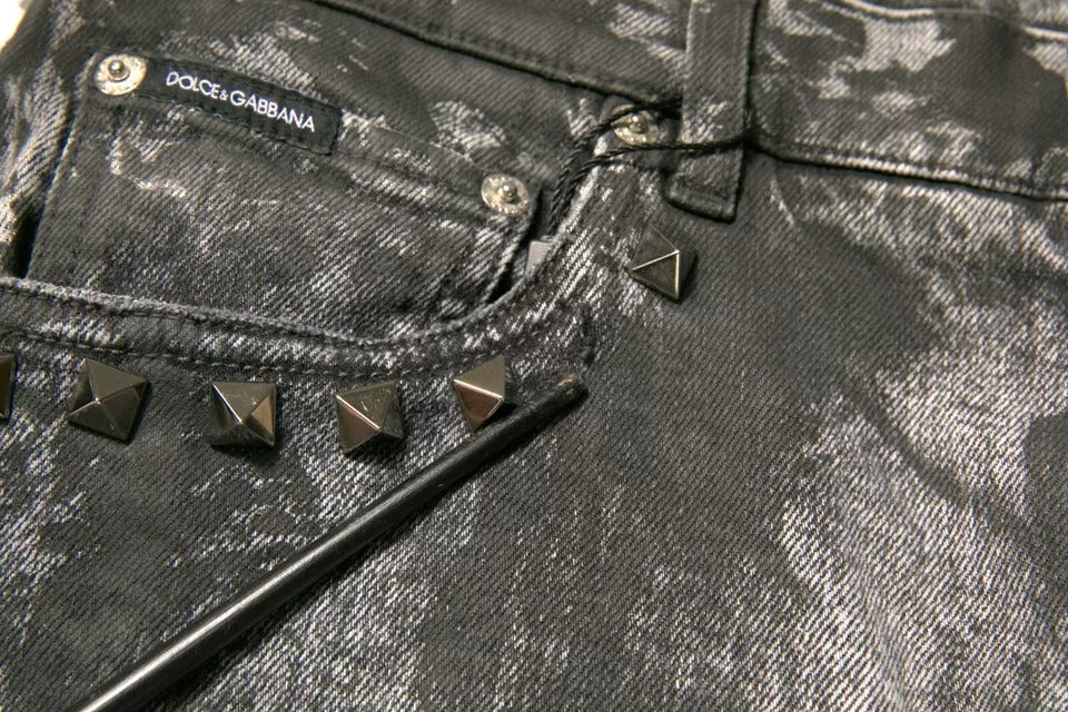 Dolce & Gabbana Gray Embellished Cotton Skinny Denim Jeans | Regal Royce