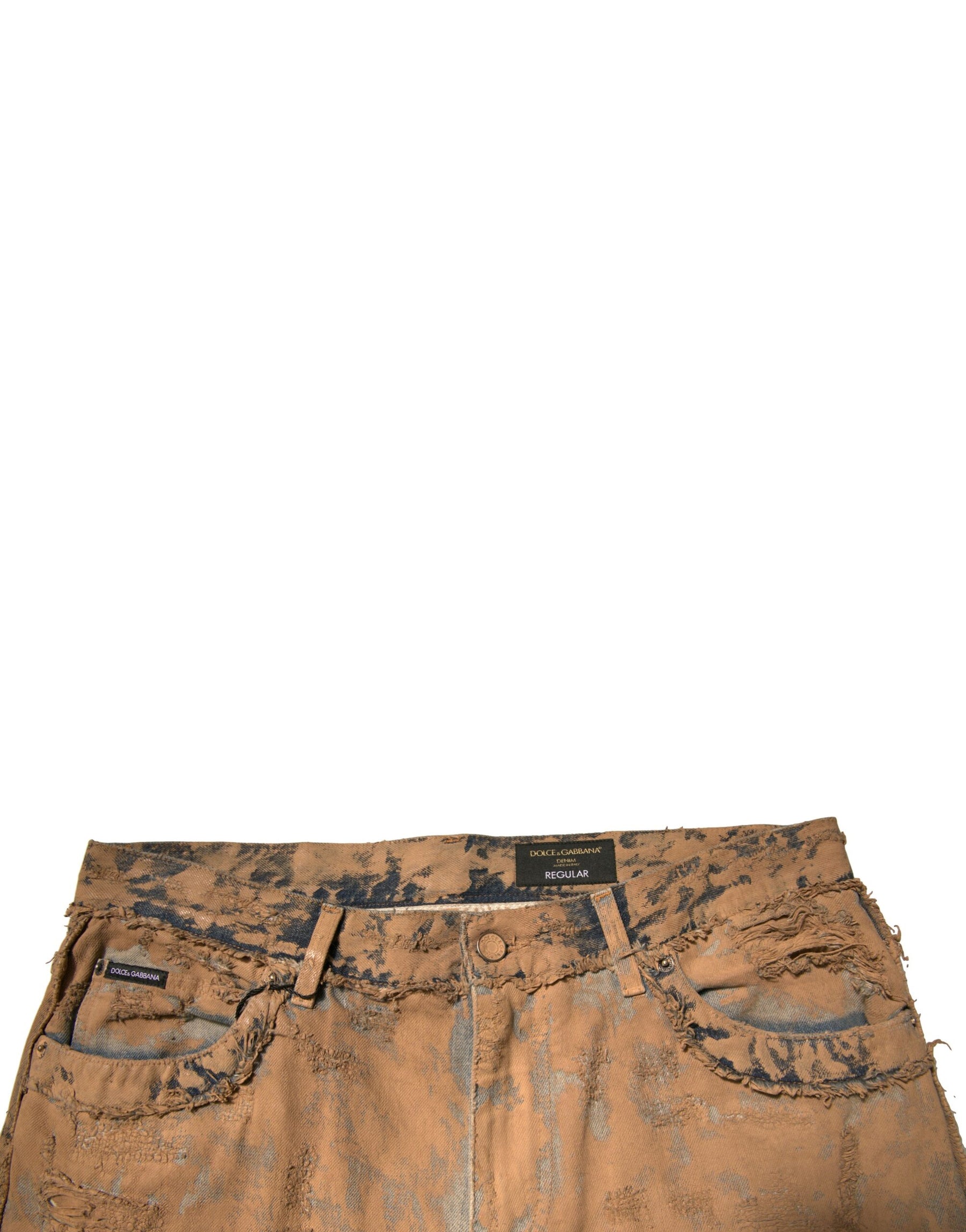 Dolce & Gabbana Brown Tattered Cotton Skinny Denim Jeans | Regal Royce