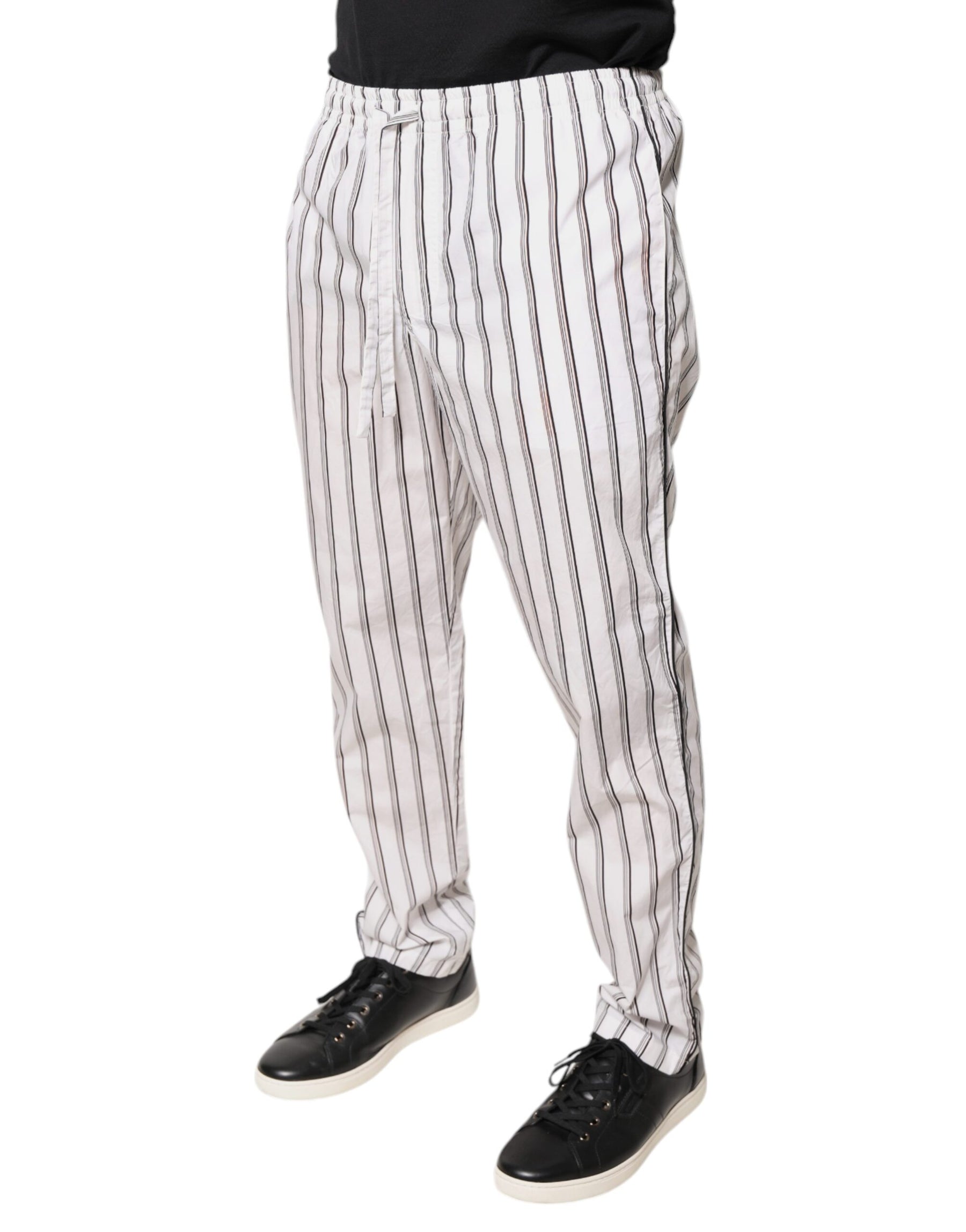 Dolce & Gabbana White Stripes Cotton Skinny Dress Pants | Regal Royce