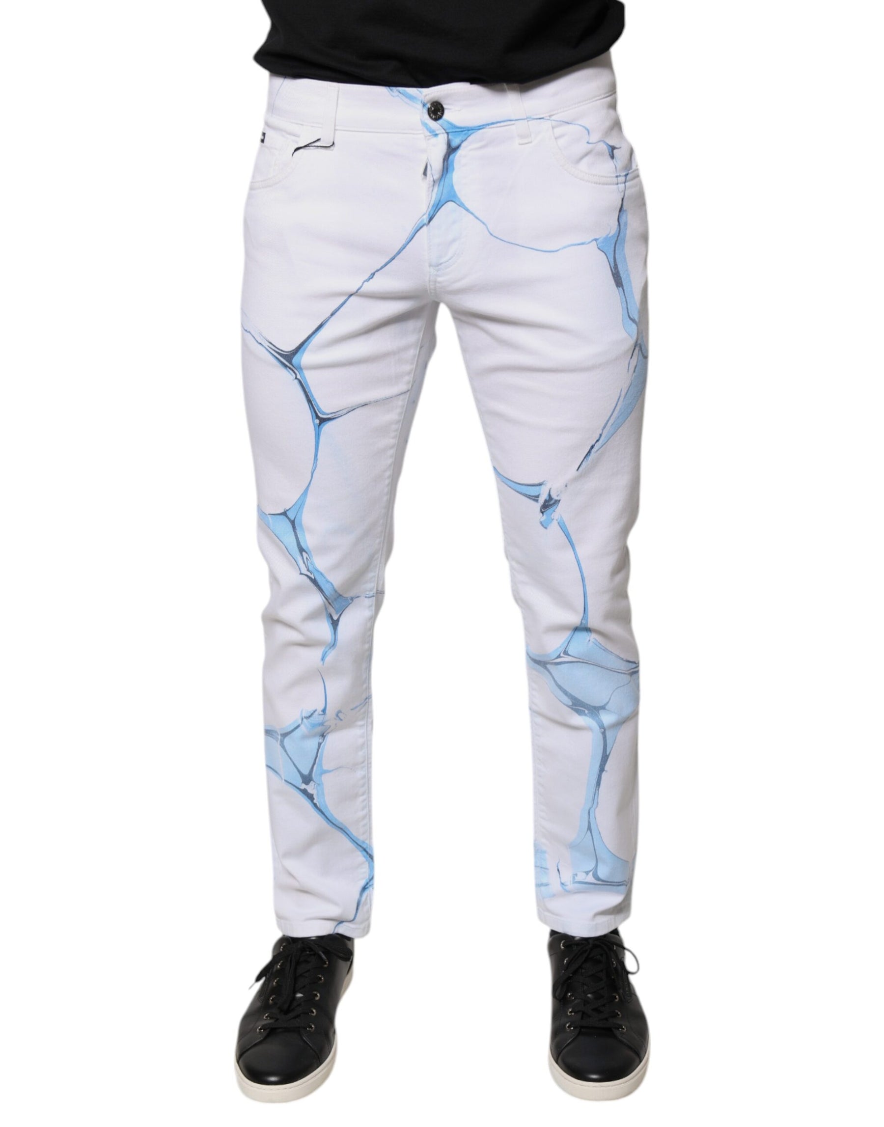 Dolce & Gabbana White Blue Cotton Stretch Skinny Denim Jeans | Regal Royce