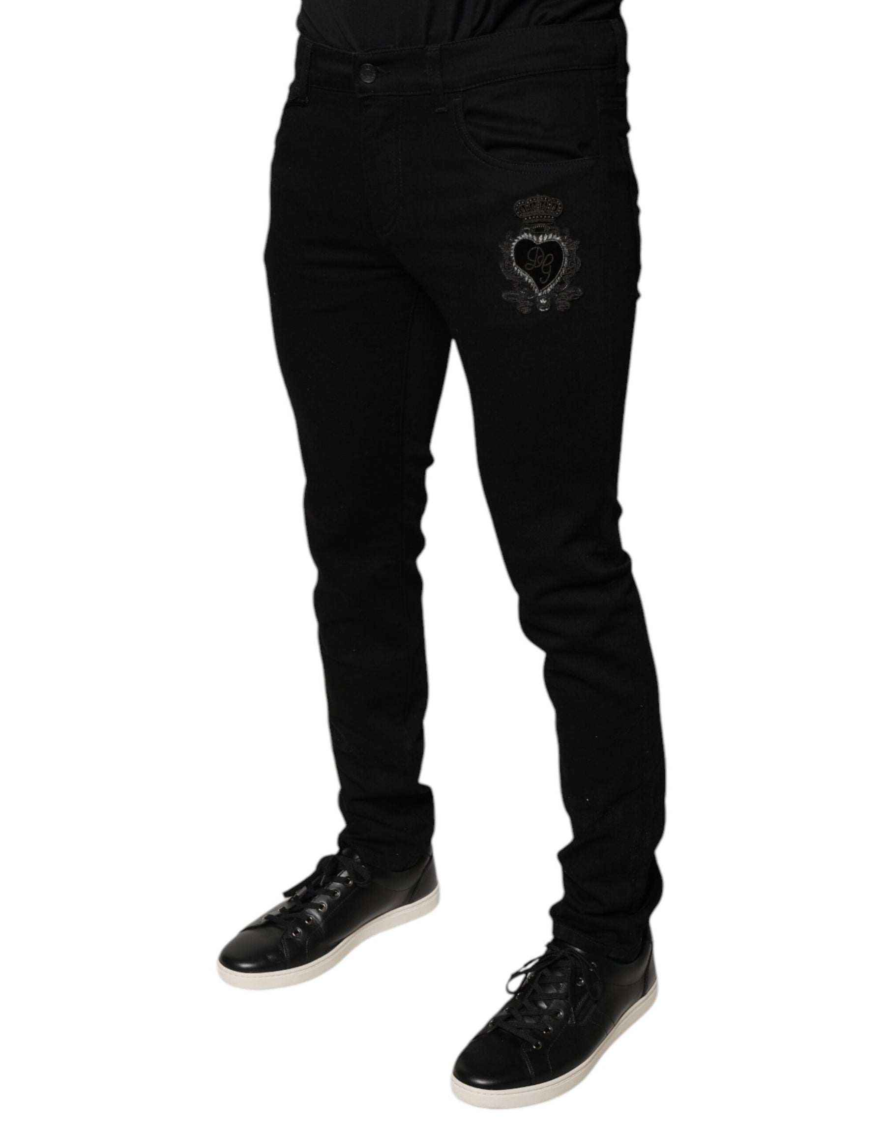 Dolce & Gabbana Black DG Crown Logo Cotton Skinny Denim Jeans | Regal Royce