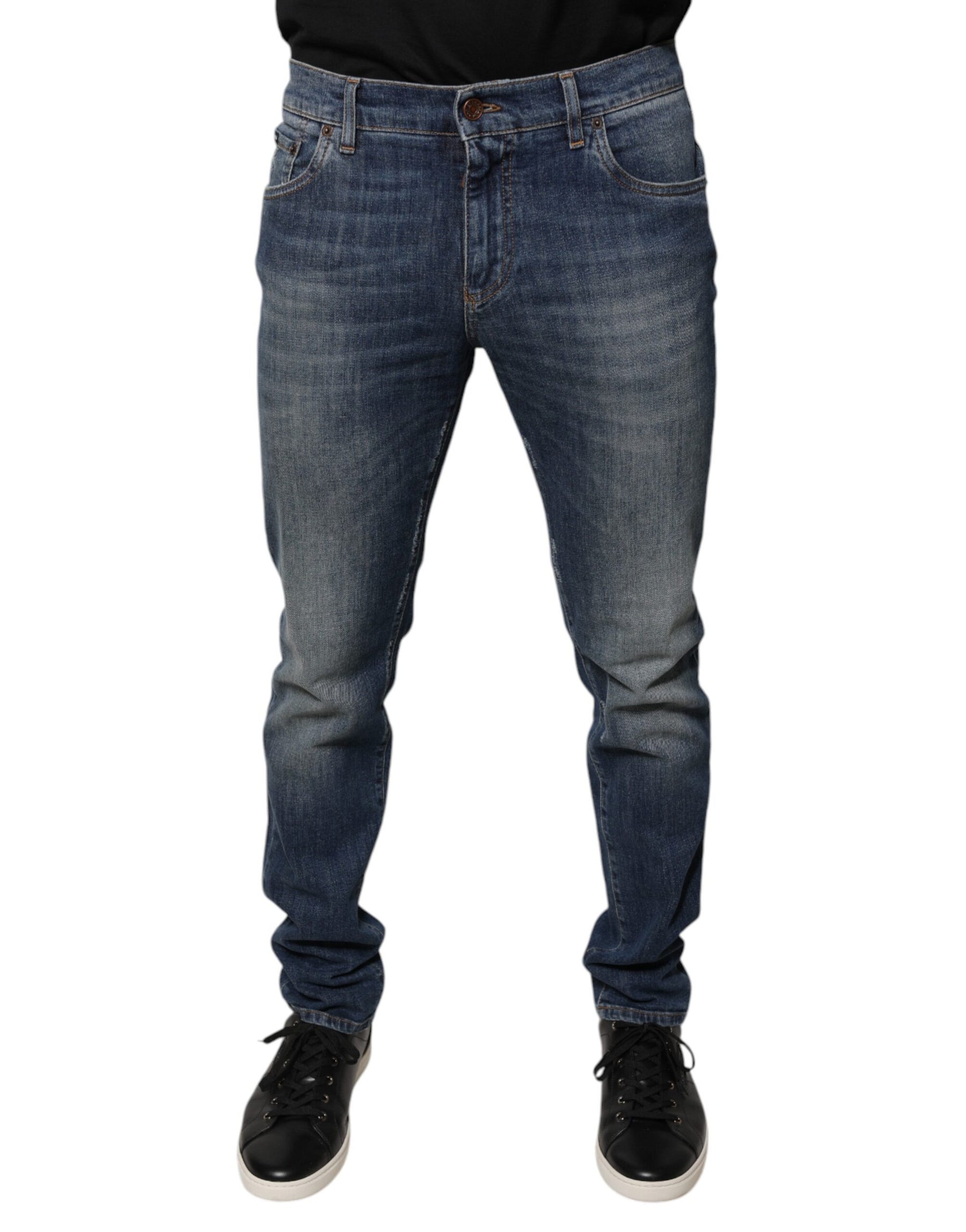 Dolce & Gabbana Blue DG Crown Logo Cotton Skinny Denim Jeans | Regal Royce