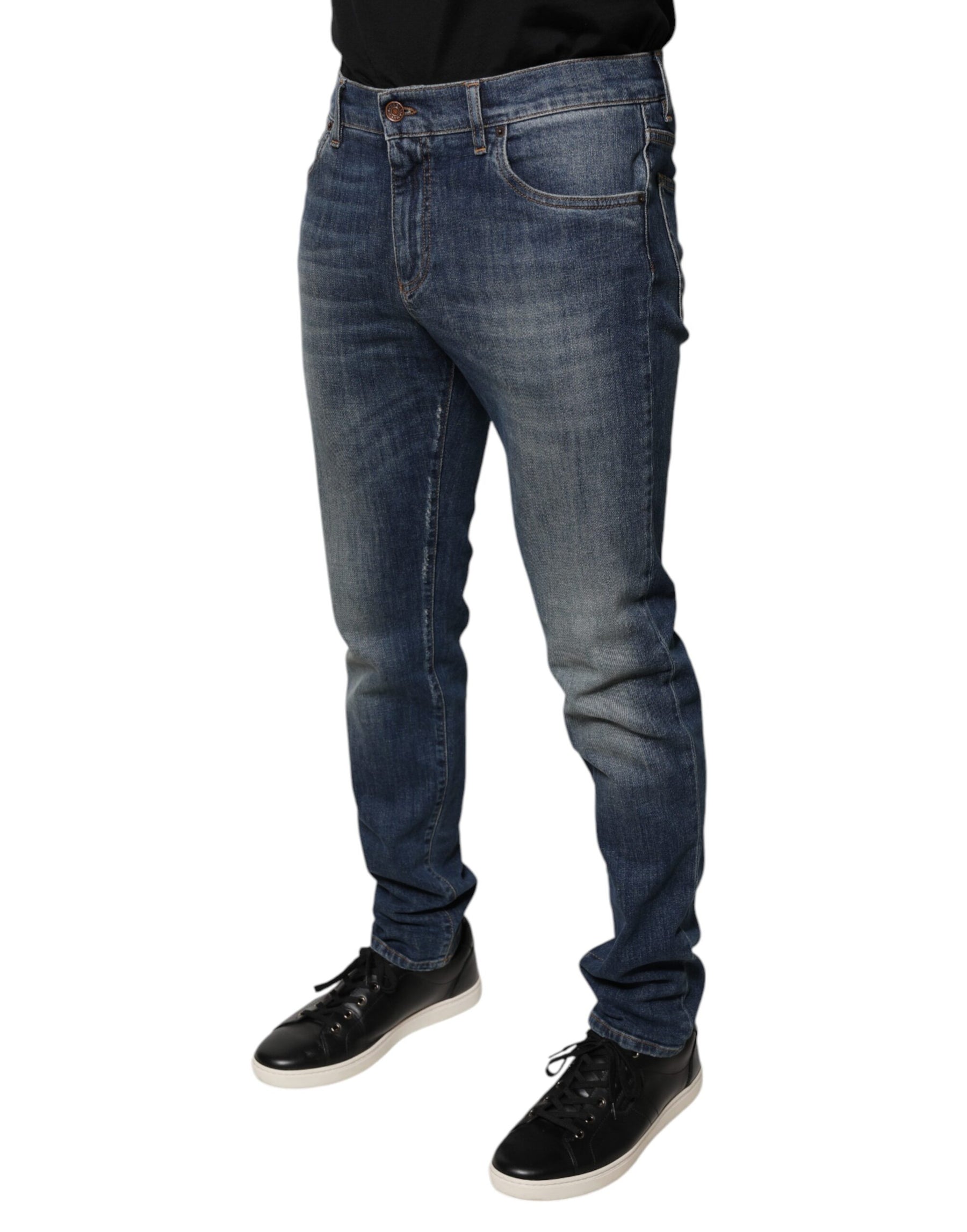Dolce & Gabbana Blue DG Crown Logo Cotton Skinny Denim Jeans | Regal Royce