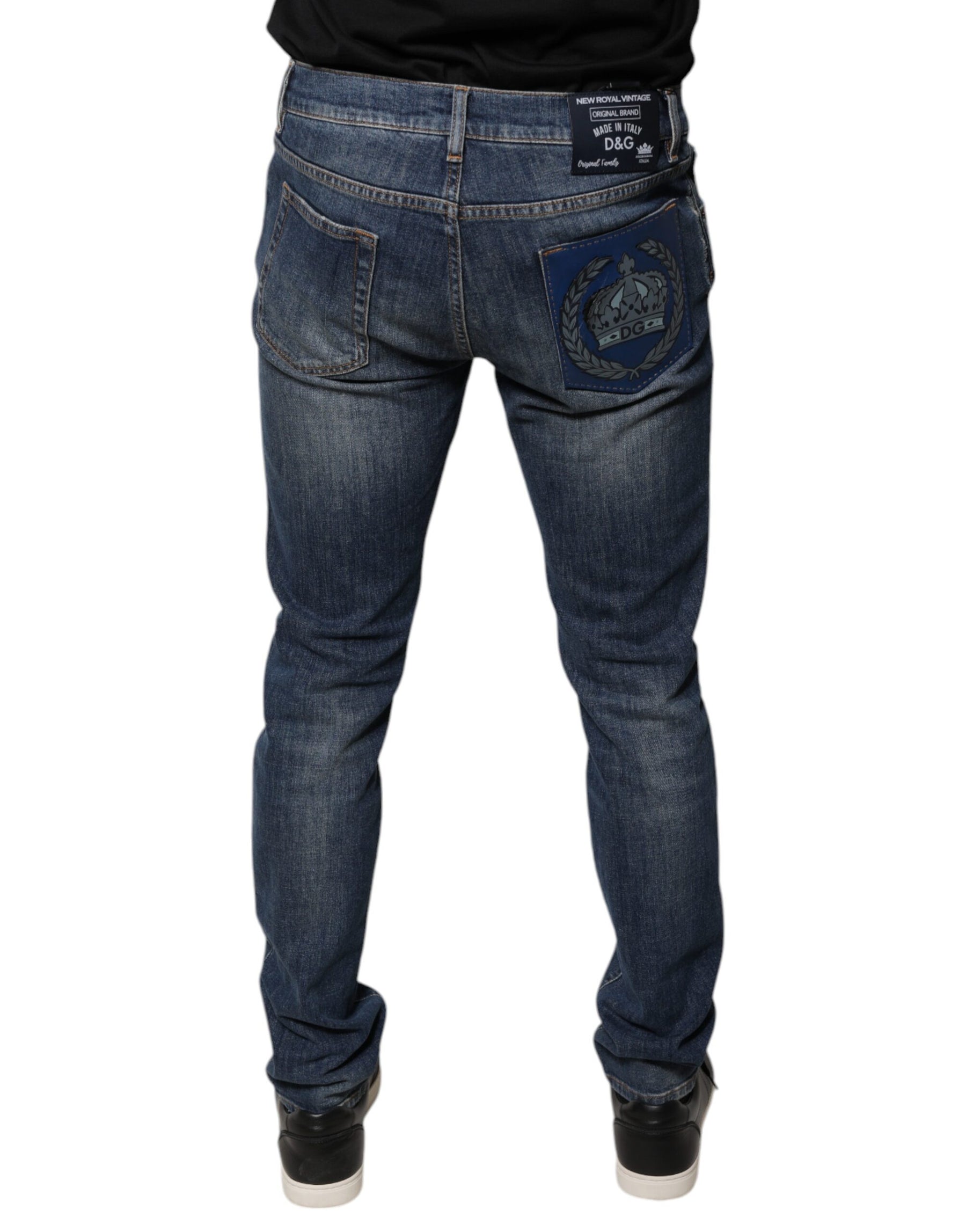 Dolce & Gabbana Blue DG Crown Logo Cotton Skinny Denim Jeans | Regal Royce