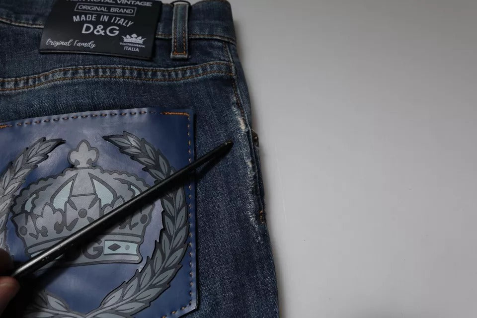 Dolce & Gabbana Blue DG Crown Logo Cotton Skinny Denim Jeans | Regal Royce