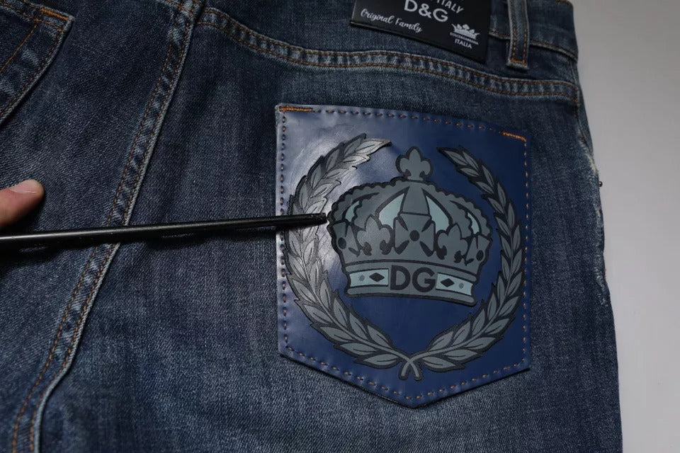 Dolce & Gabbana Blue DG Crown Logo Cotton Skinny Denim Jeans | Regal Royce