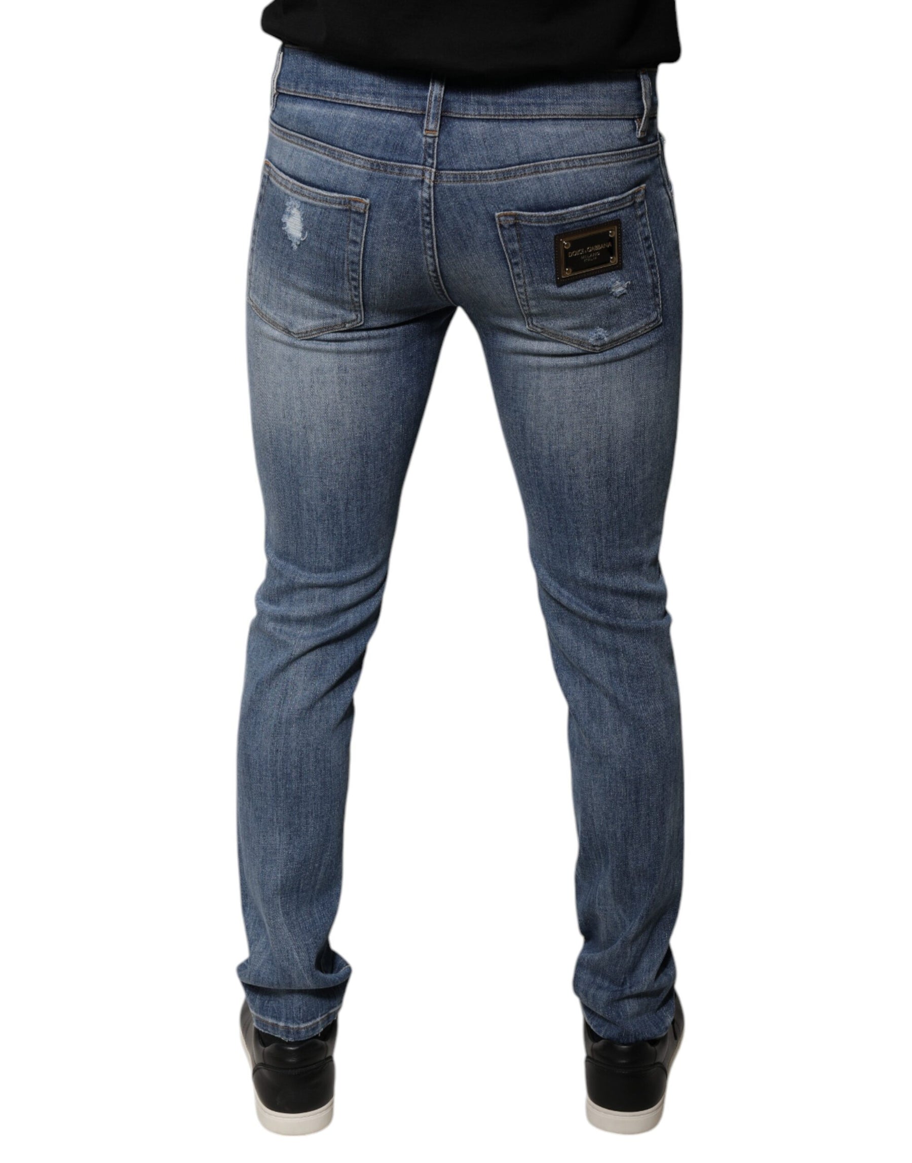 Dolce & Gabbana Blue Tattered Cotton Stretch Skinny Denim Jeans | Regal Royce